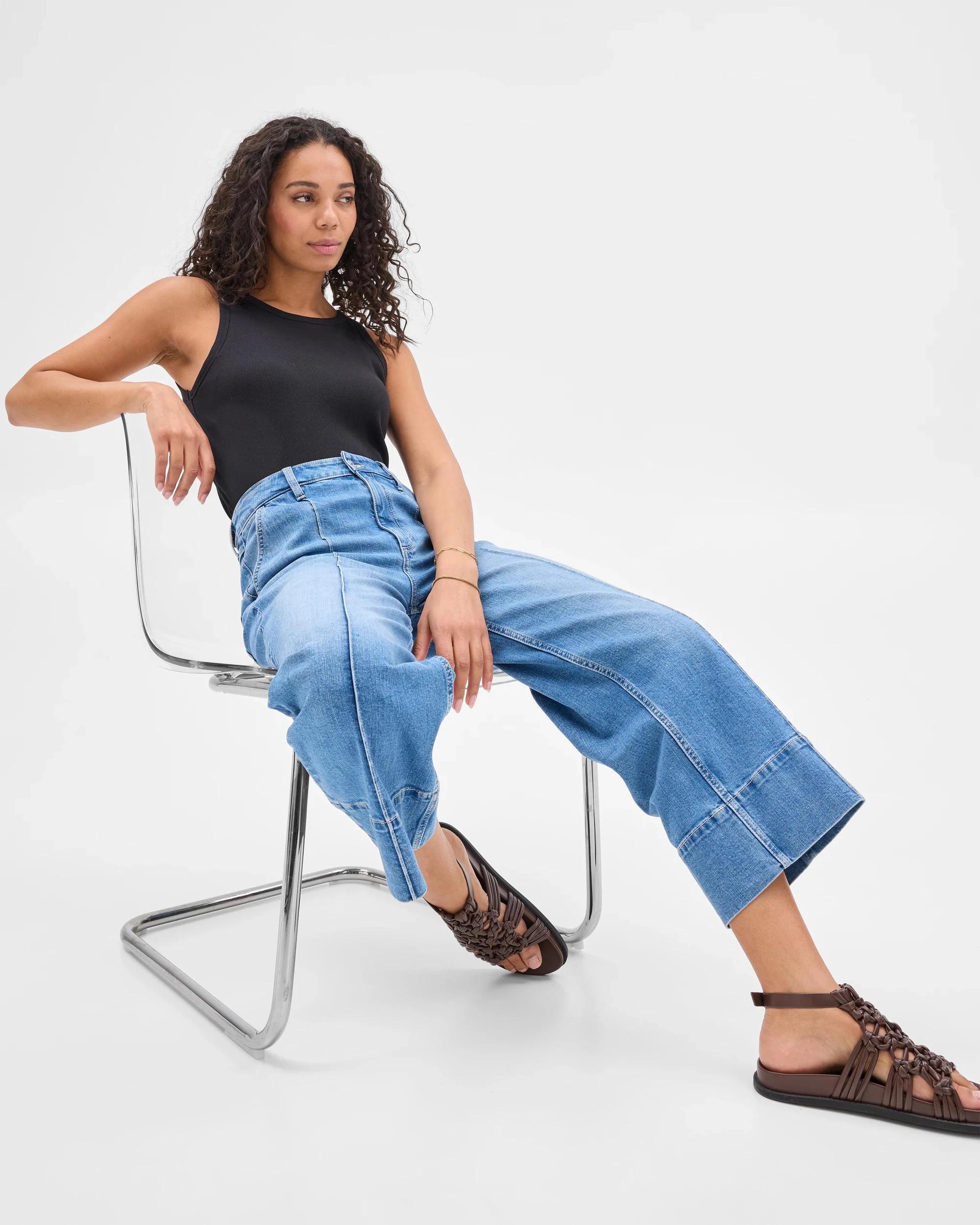 7 Target High Rise Crop Length Wide Leg Denim Jeans - Kelsey TINTED TEAL, 7 of 7