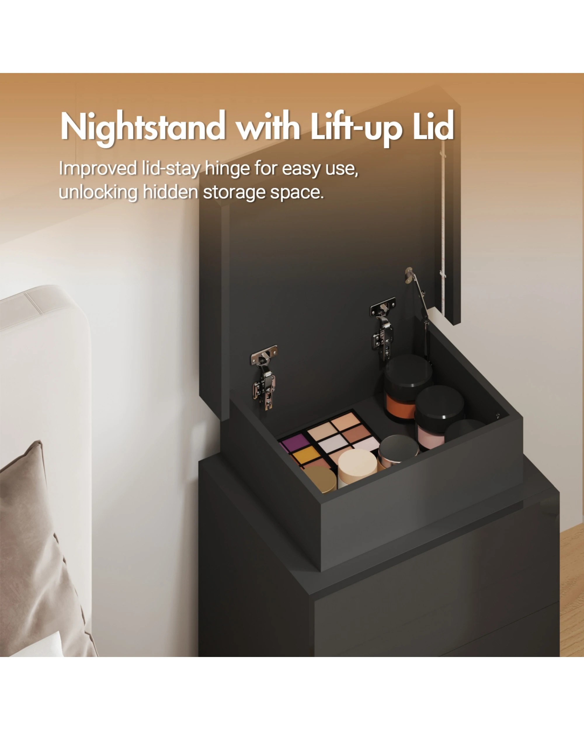 5 Advwin Set of 2 LED Bedside Table 2 Drawers Lift Up Nightstand, 5 of 8