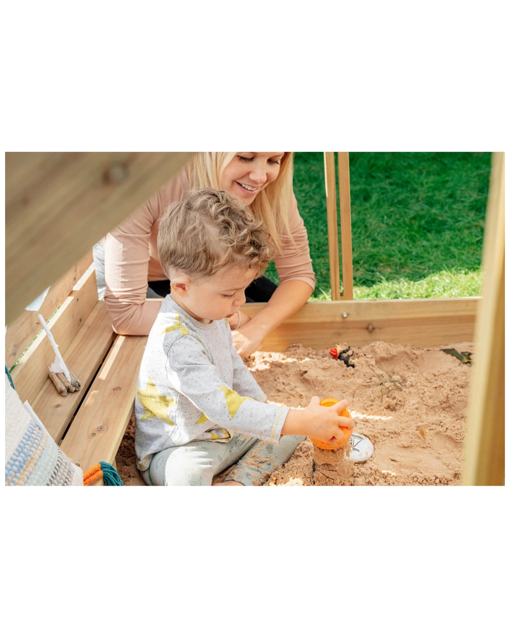 7 Plum Play Au Sandpit With Canopy Wooden Sandbox Playset Large With Benches - Brown, 7 of 9