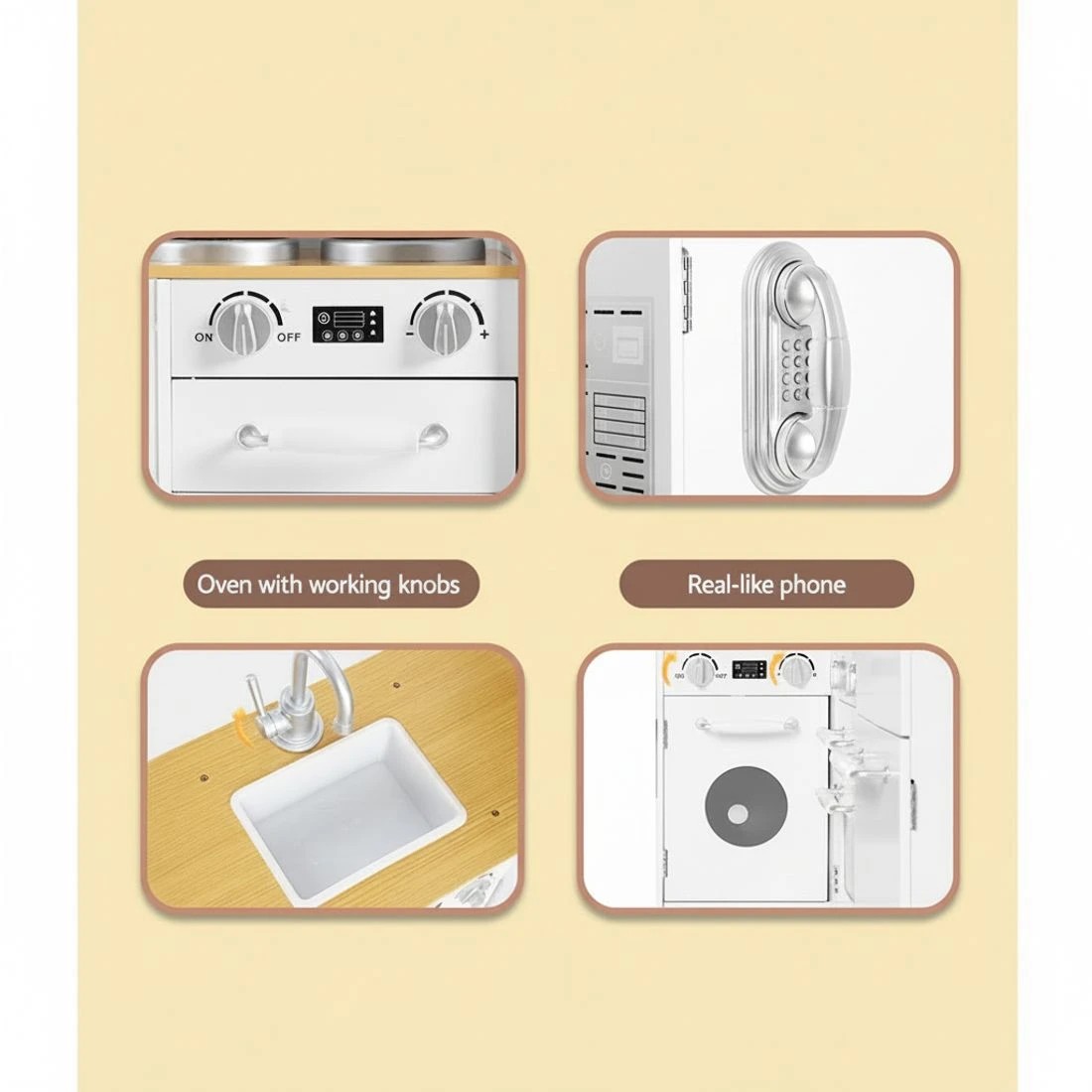 4 Keezi Kids Kitchen Play Set en Pretend Toys Cooking Children Fridge - White, 4 of 5