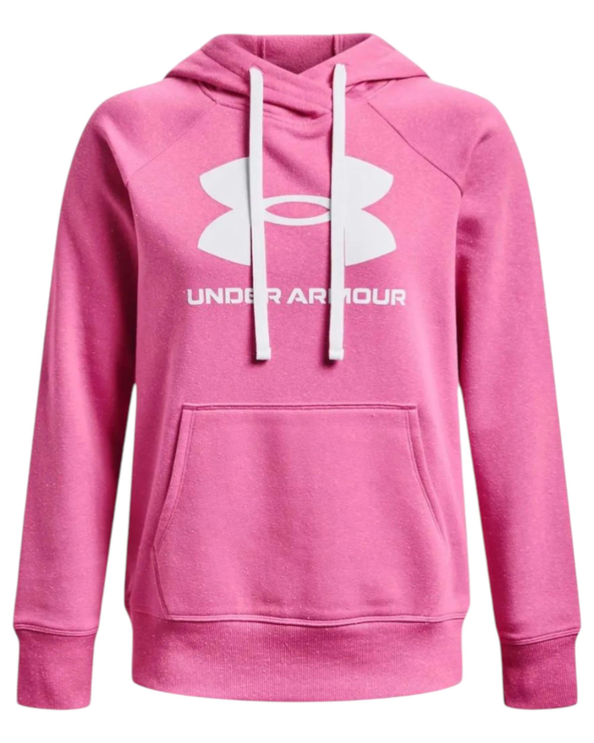 1 Under Armour Womens Rival Fleece Logo Pink Edge Hoodie PINK, 1 of 4