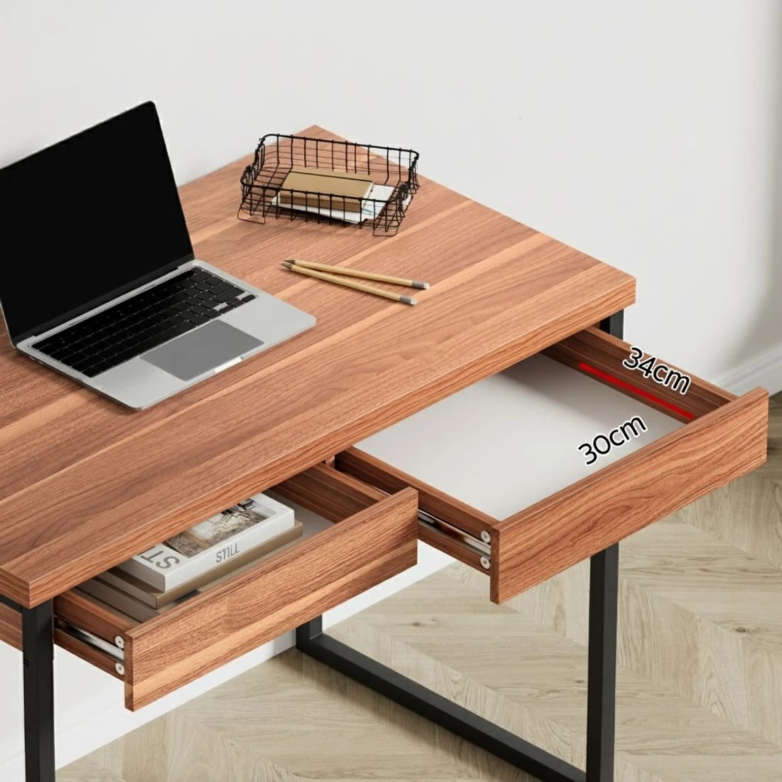 4 Artiss Computer Desk Drawer Storage Walnut 100CM - Brown, 4 of 7