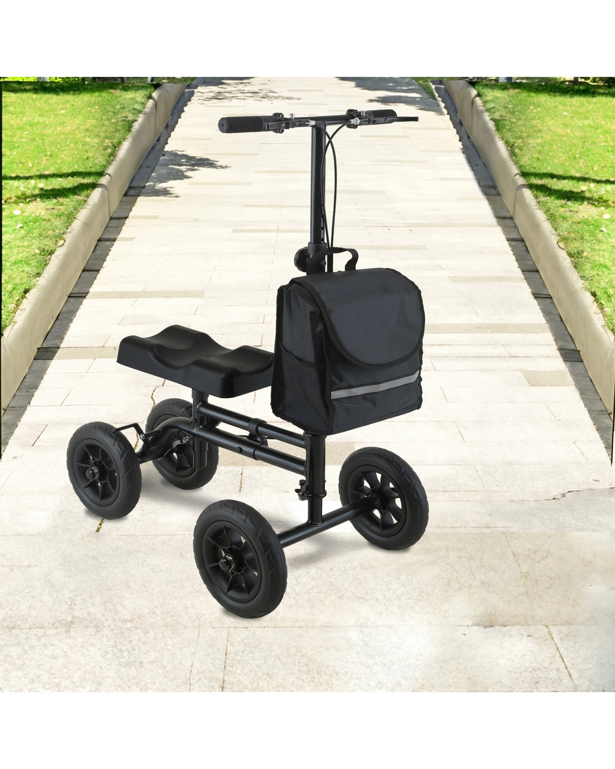 2 Orthonica Foldable Steel Knee Scooter 136kg Capacity, Height-Adjustable Walker - Black, 2 of 9