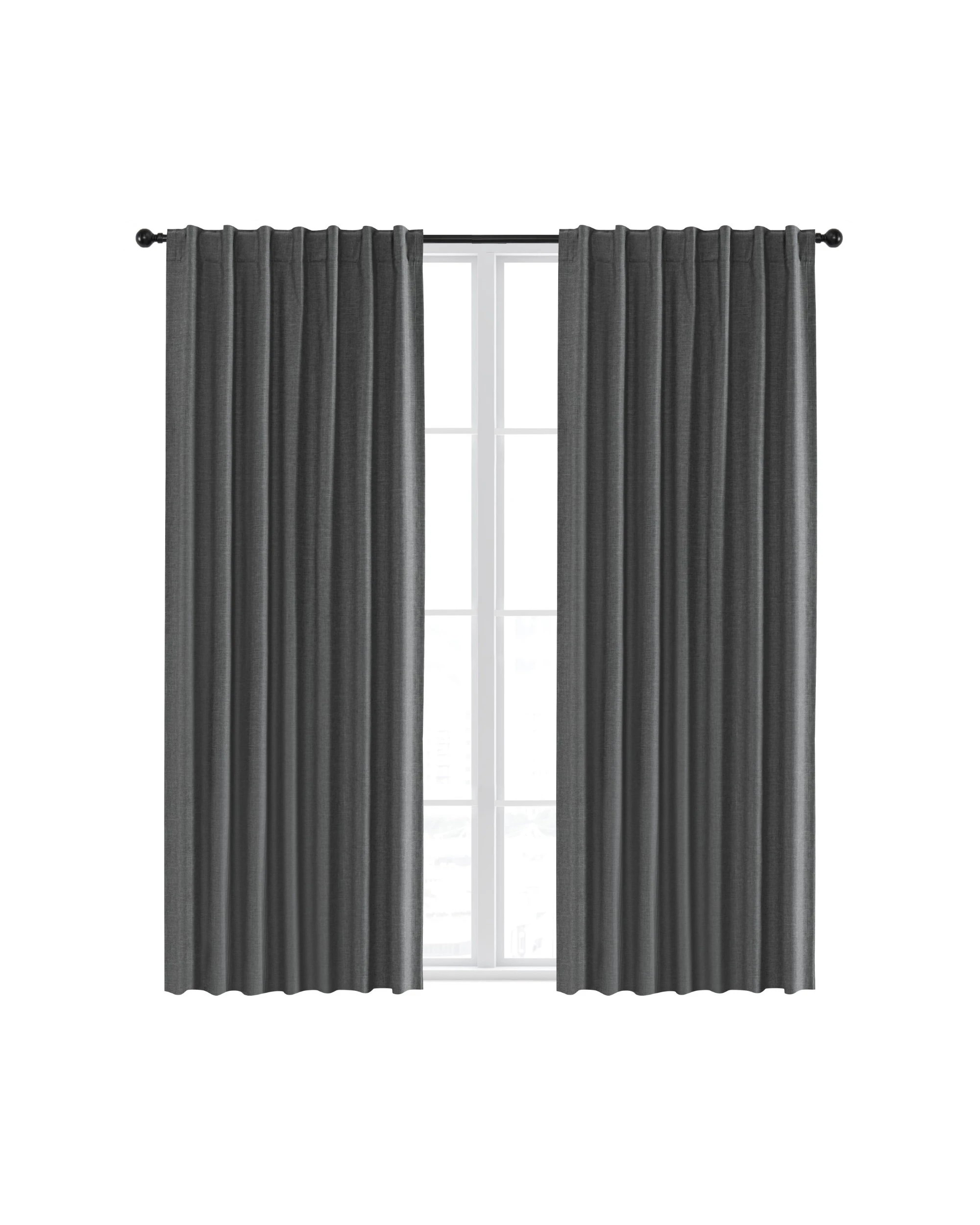 6 Sherwood Faux Linen 100% Blockout Concealed Tab Top Curtain Pair 90x223cm - Pepper, 6 of 6