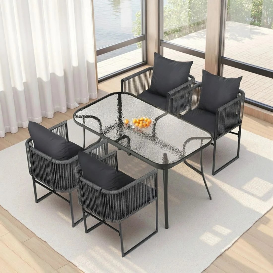 6 Gardeon 5PC Outdoor Dining Set Table and Chairs Patio Furniture Garden Bistro Set - Black, 6 of 6