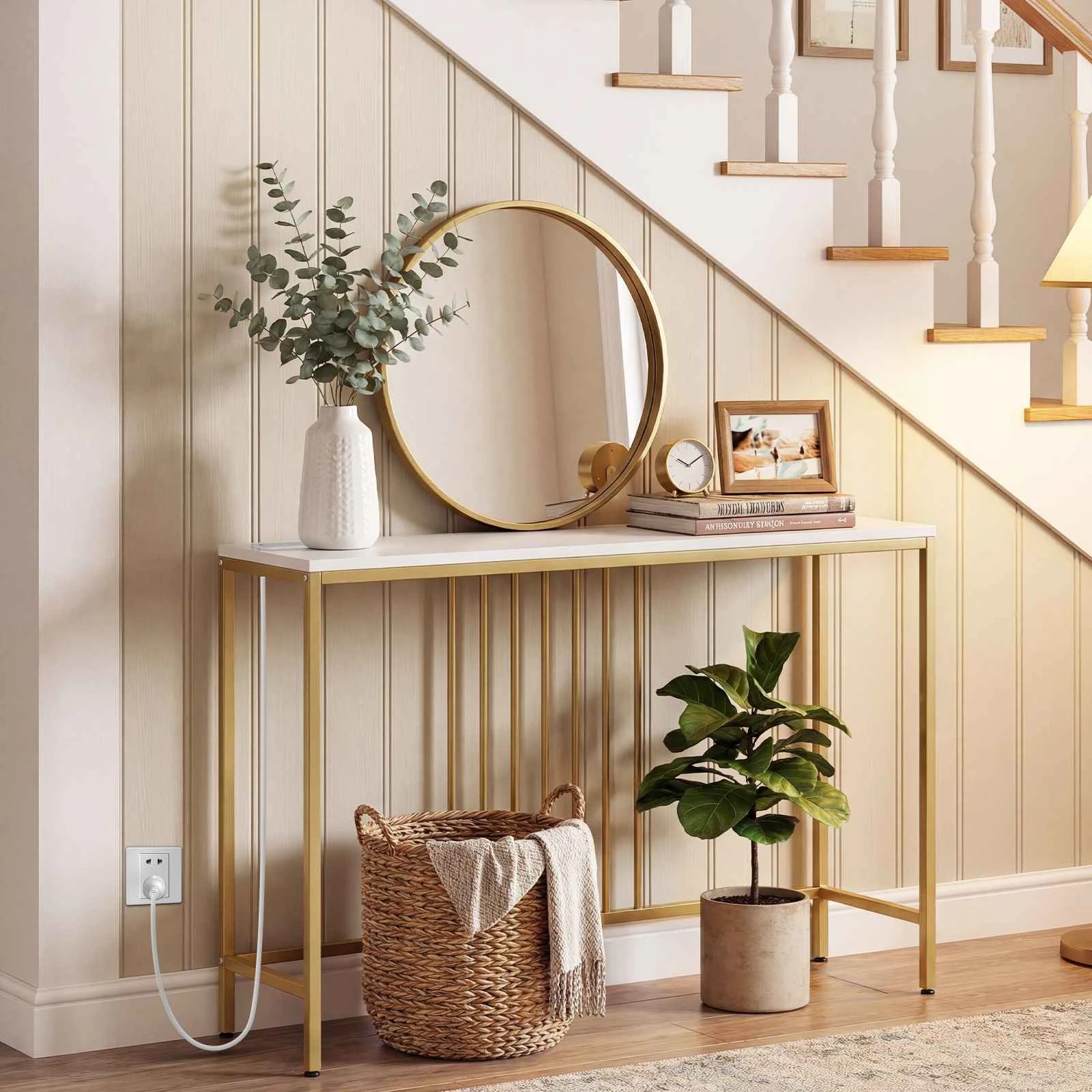 2 Costway Console Table w/Power Outlets Narrow Entryway Hallway Table, 2 of 5