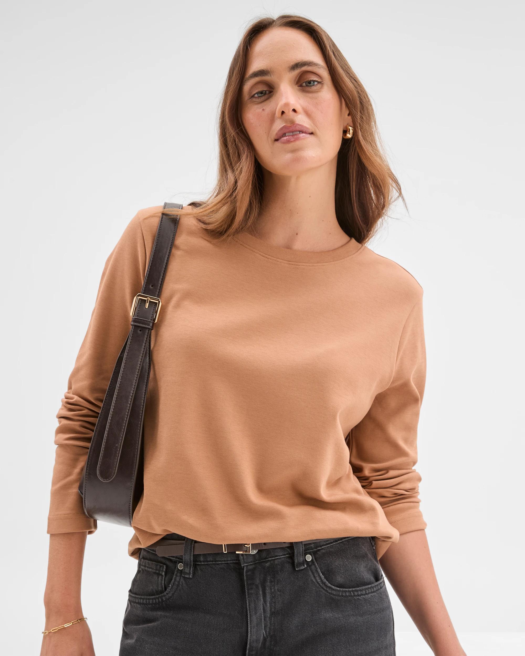 6 Target Woman Australian Cotton Classic Long Sleeve Crew Neck T-Shirt BROWN SUGAR, 6 of 7