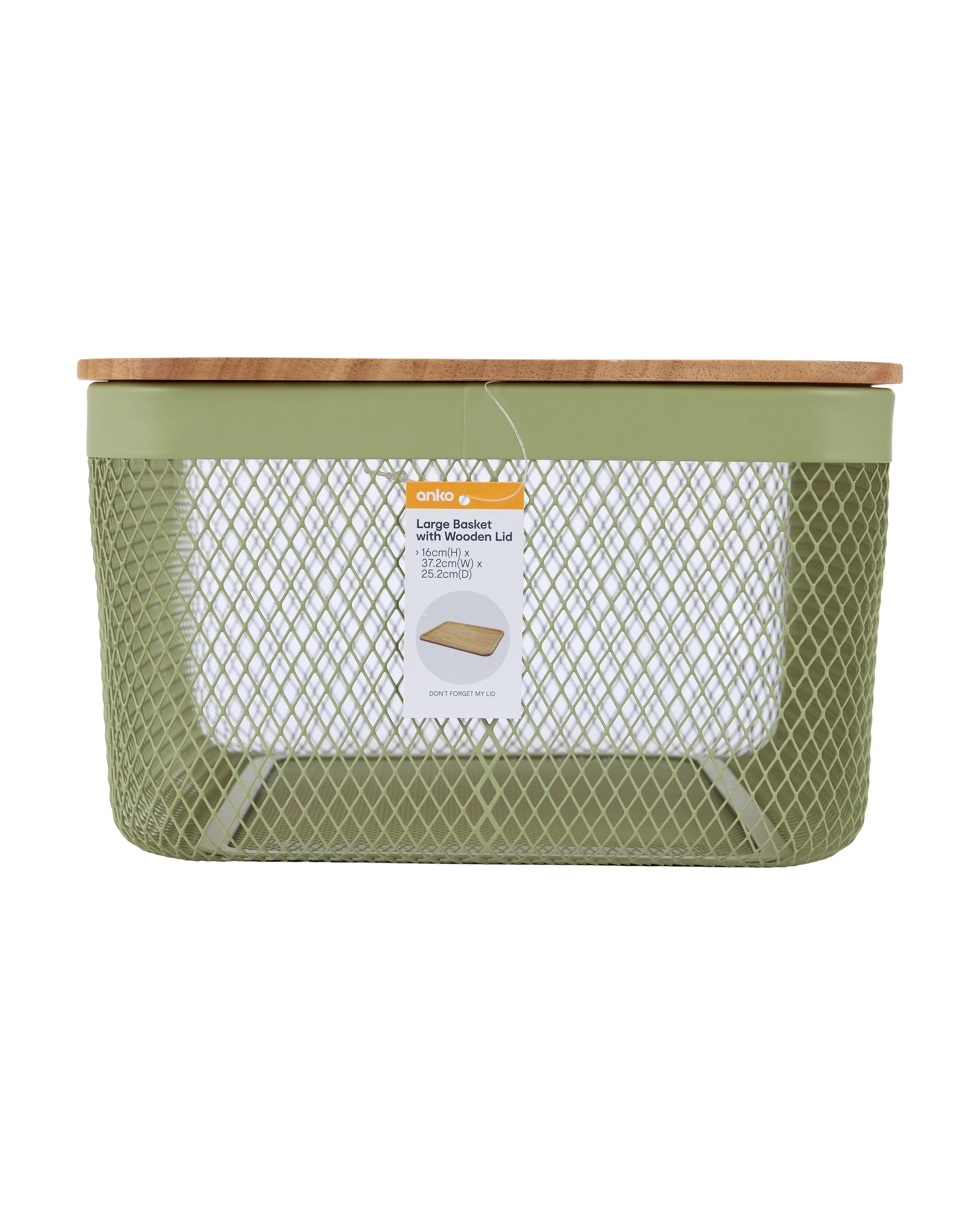 6 Large Basket with Wooden Lid - Green, 6 of 6