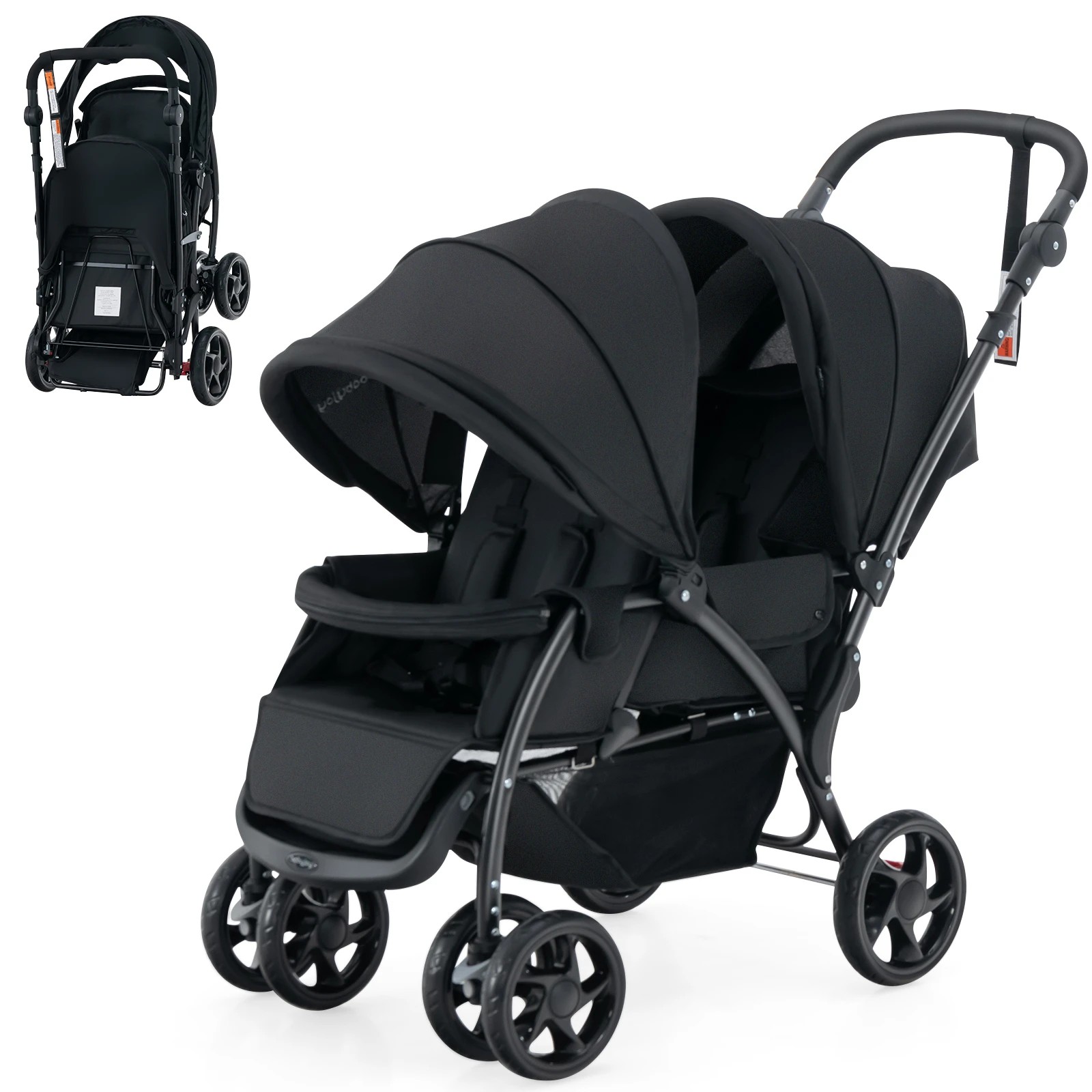1 Costway Stroller Tandem Twin Pram Travel Pushchair - Black, 1 of 1