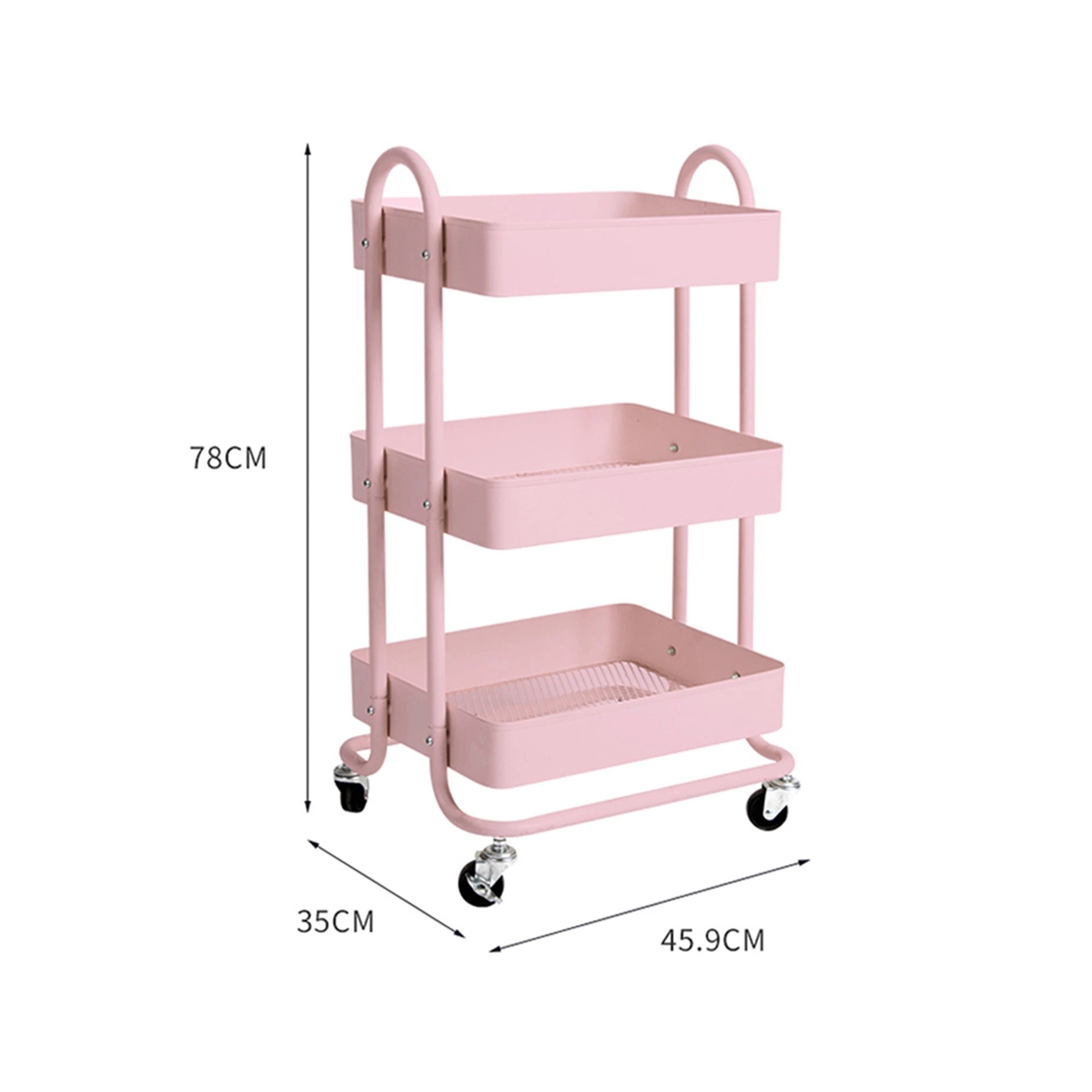 3 Levede 3 Tiers Kitchen Trolley Cart Steel Storage Rack Shelf Organiser Pink, 3 of 6