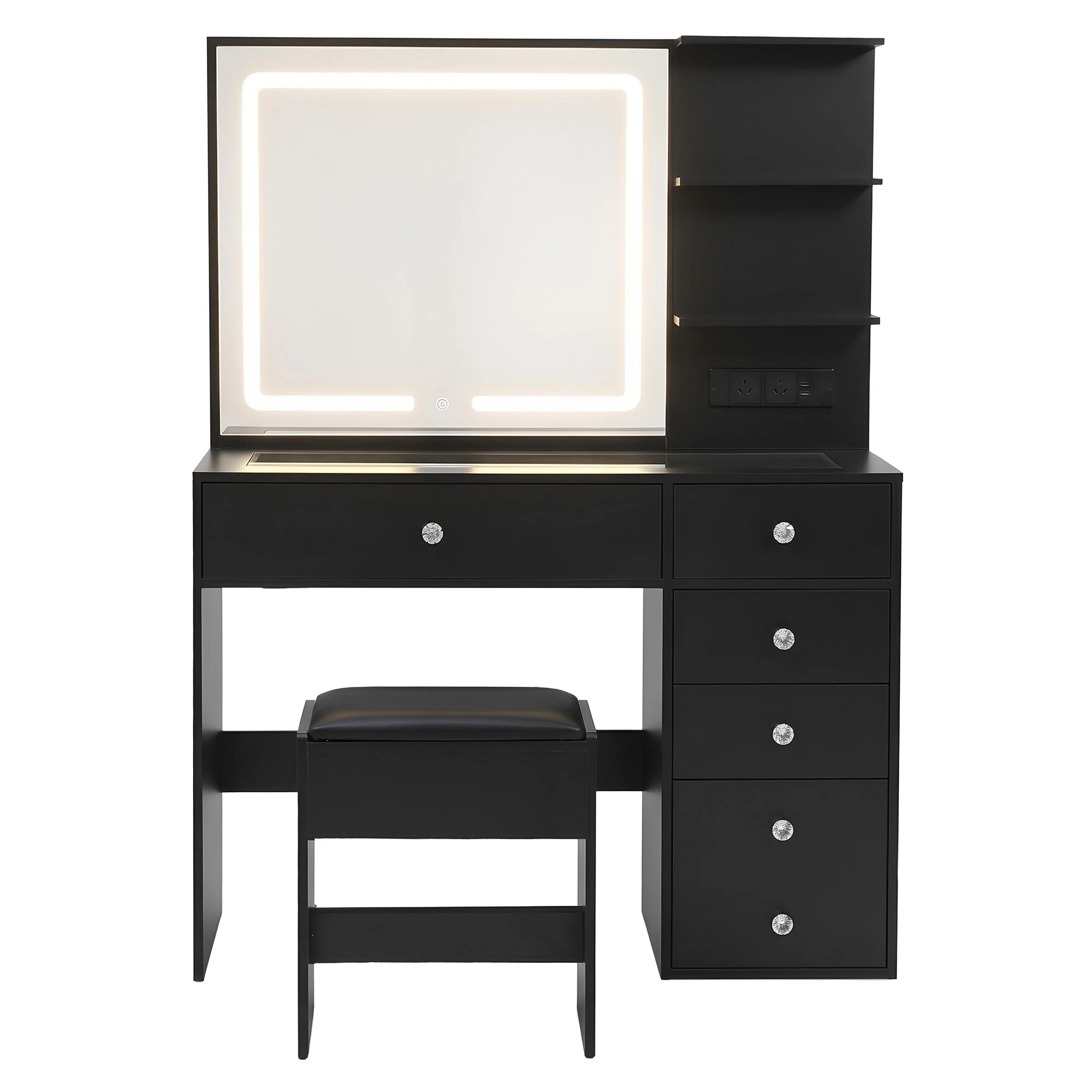 3 Artiss Dressing Table LED Vanity Desk Set Stool Charging Station Mirror - Black, 3 of 9
