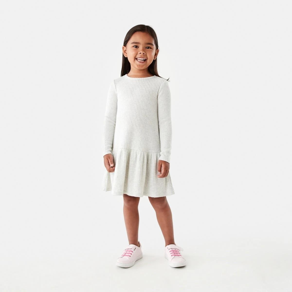 6 Long Sleeve Brushed Rib Dress Wht Marle, 6 of 9