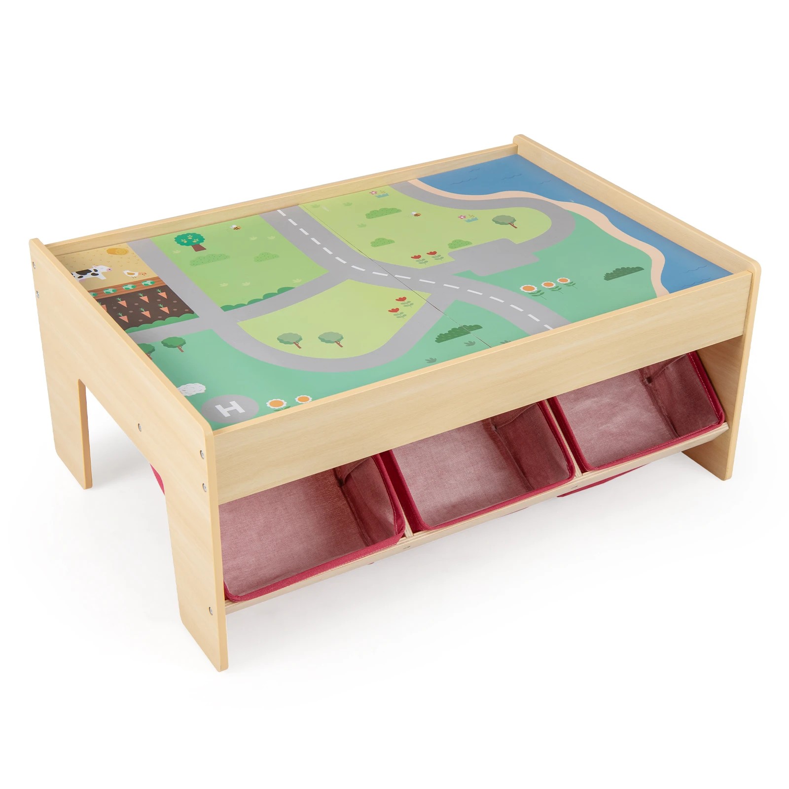4 Costway Activity Train Table Wood Game Desk w/94-Piece Accessory Toy Playset - Natural, 4 of 4