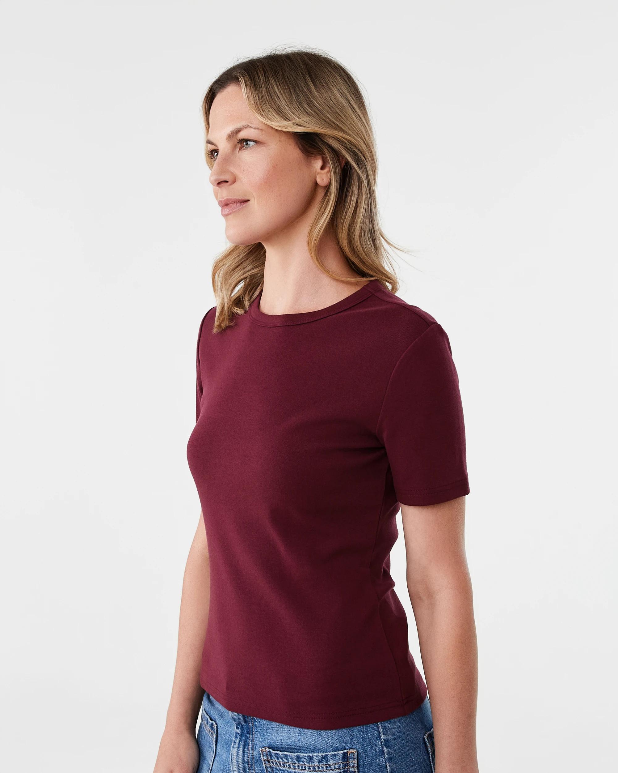 2 Short Sleeve Rib Crew Neck T-shirt Burgundy, 2 of 5