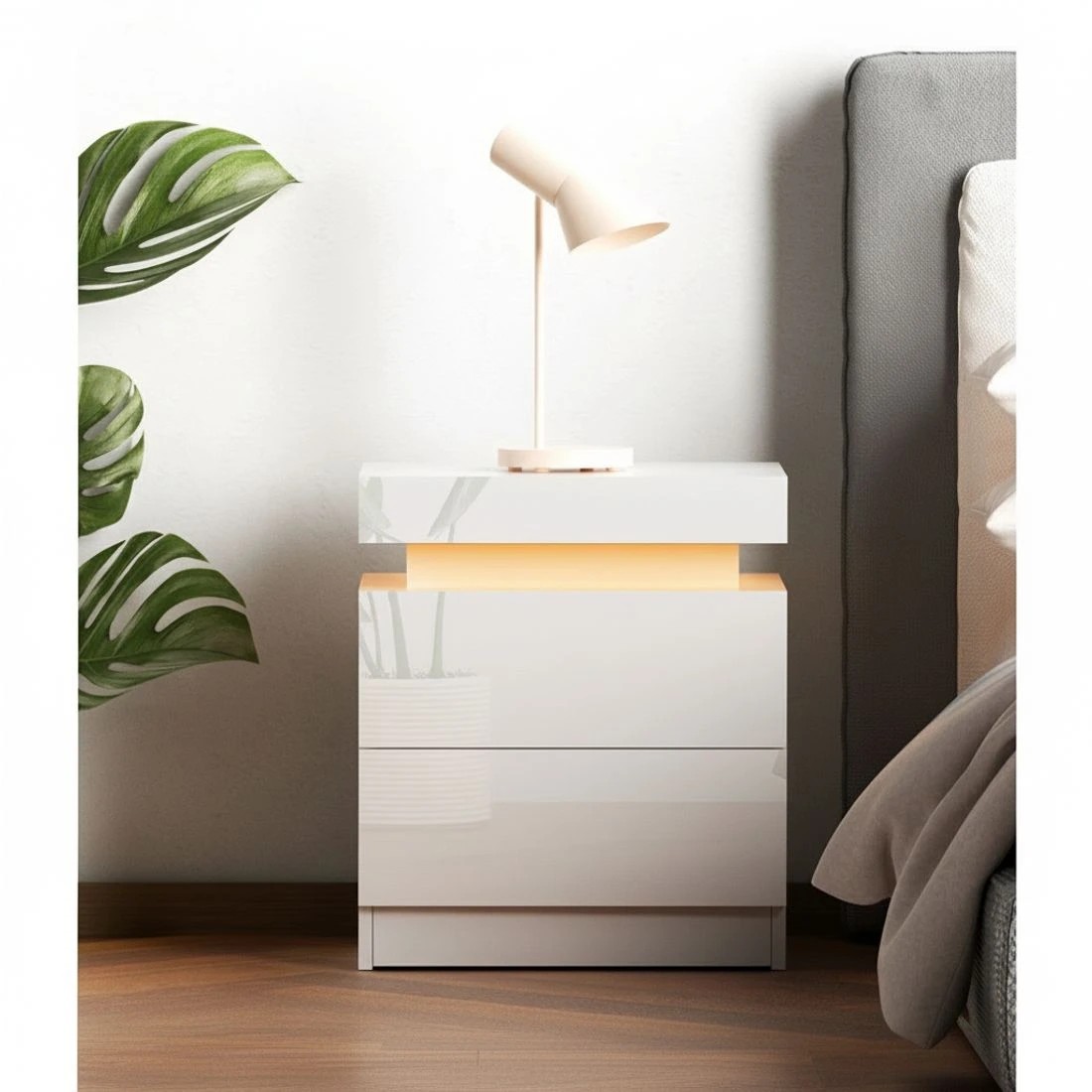 6 Artiss 2X Bedside Table LED 2 Drawers Lift-up Storage - White, 6 of 7