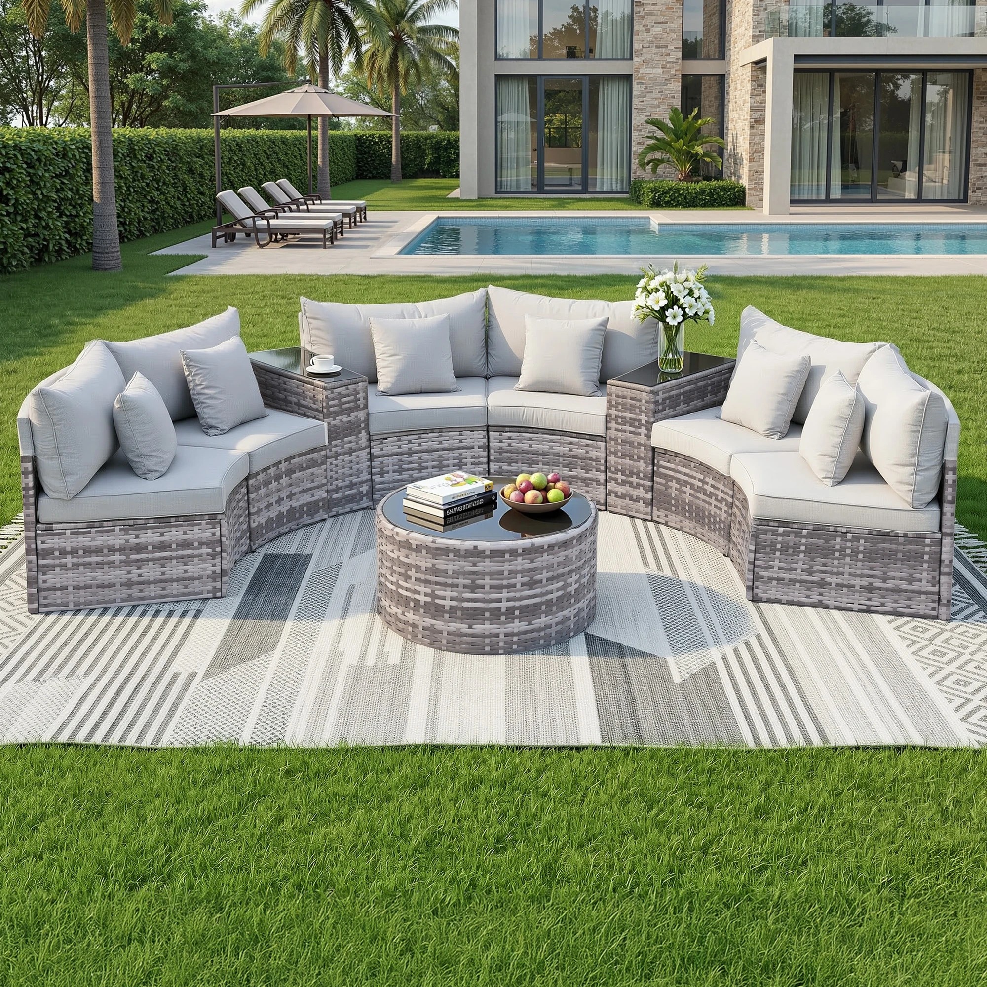 4 Gardeon 6 Seater Outdoor Sofa Set 9PCS Round Table Chair Set Garden Rattan Patio Furniture - Grey, 4 of 4