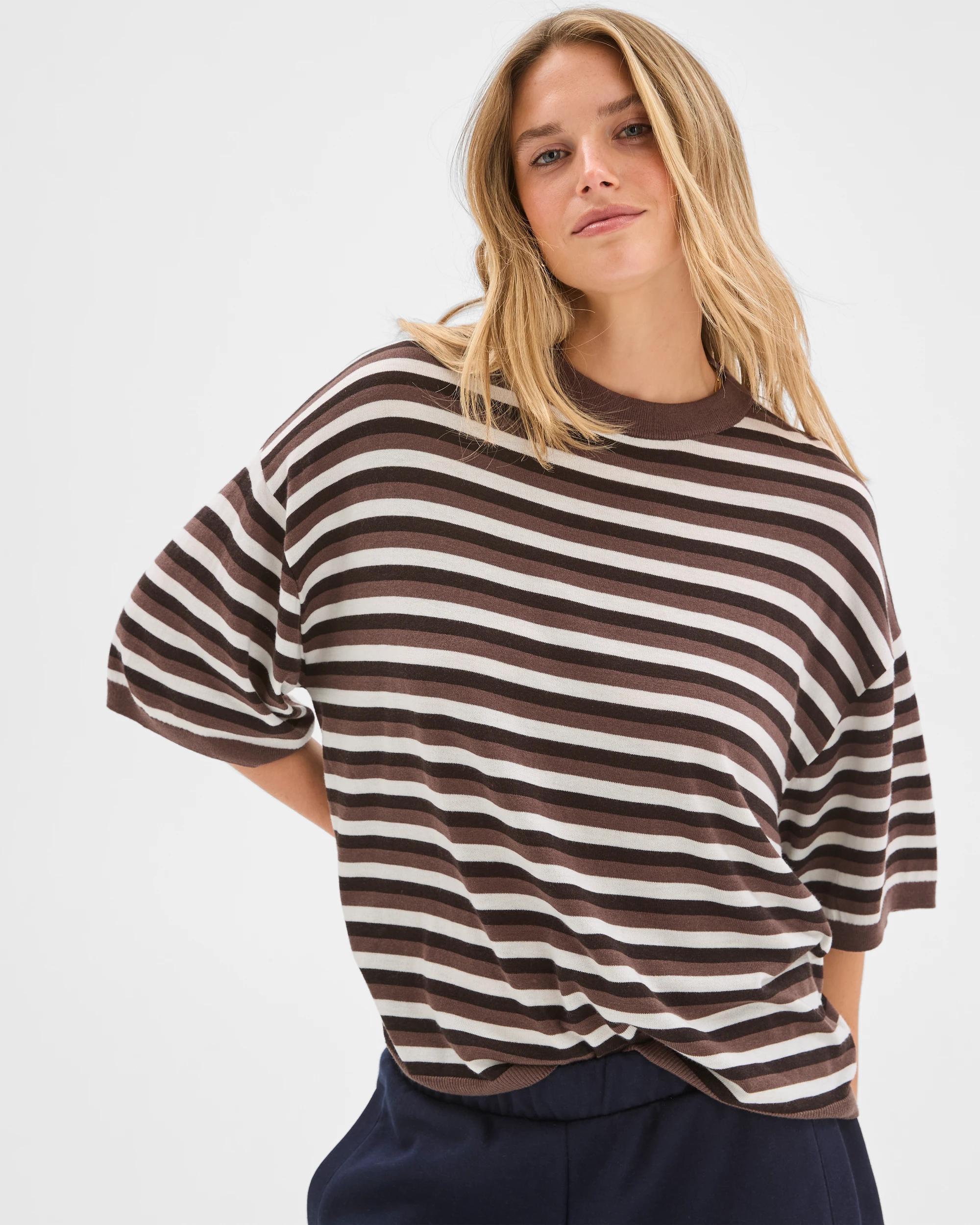 2 Lily Loves Striped Knit T-Shirt BARK, 2 of 7