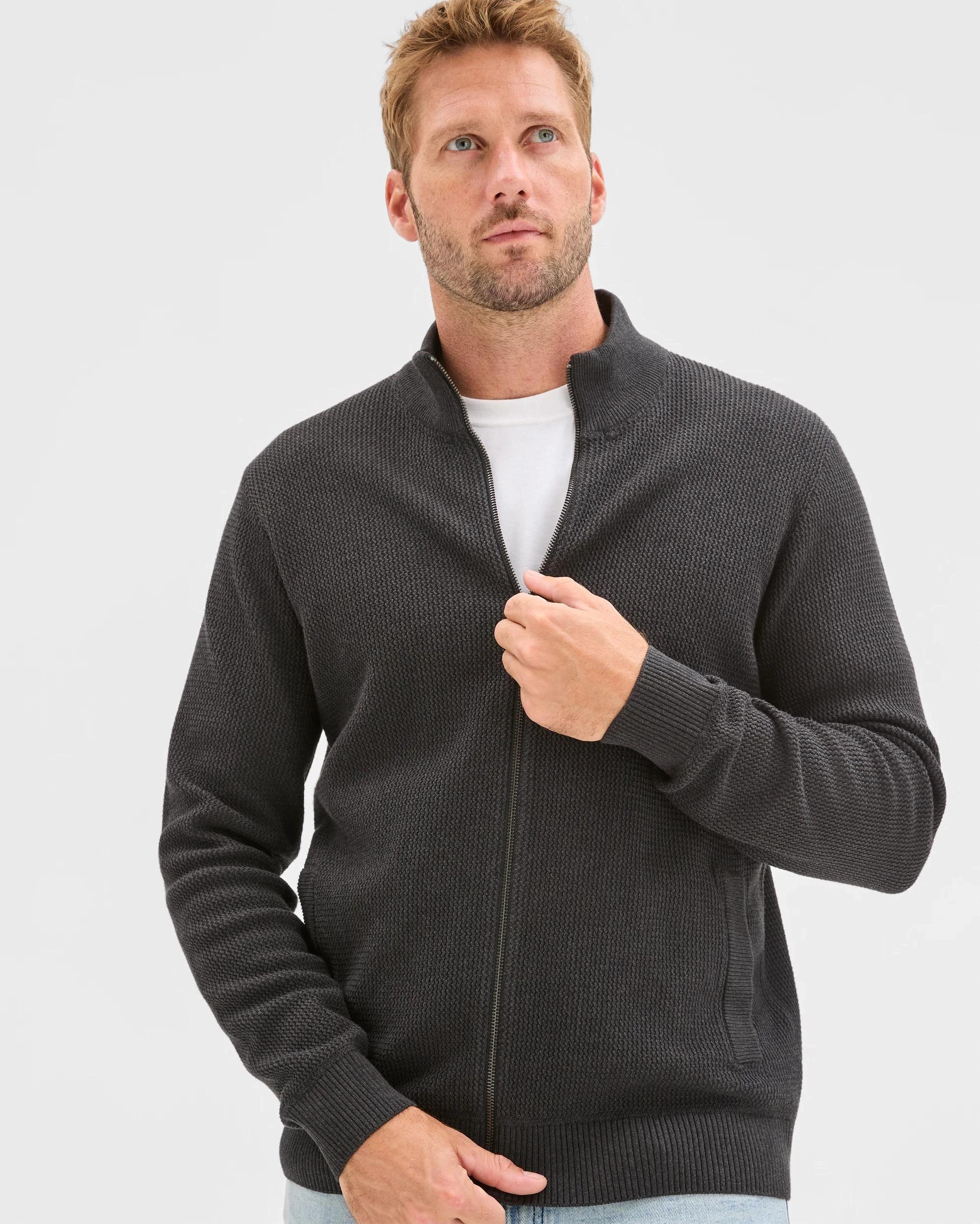 3 Target Man Australian Cotton Zip Through Knit Jumper CHARCOAL, 3 of 6