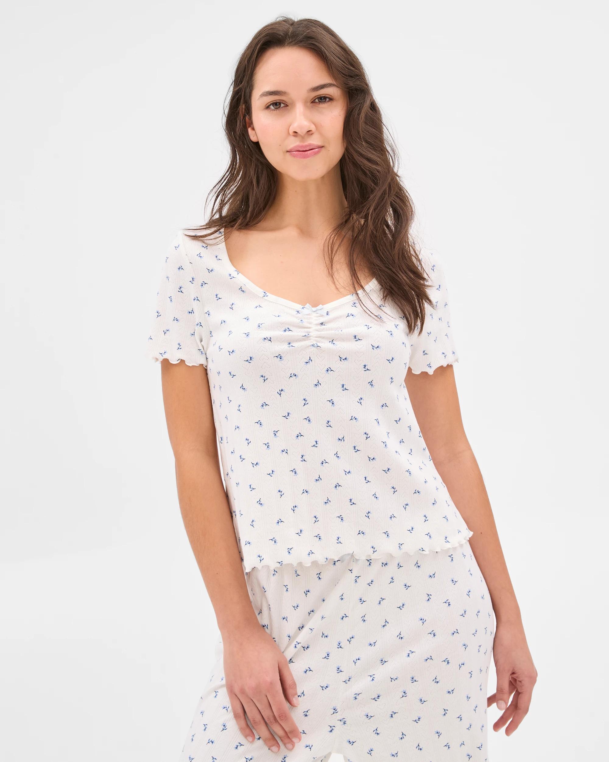 3 Target Womens Australian Cotton Pointelle Sleep Top DITSY BLUE/WHITE, 3 of 5
