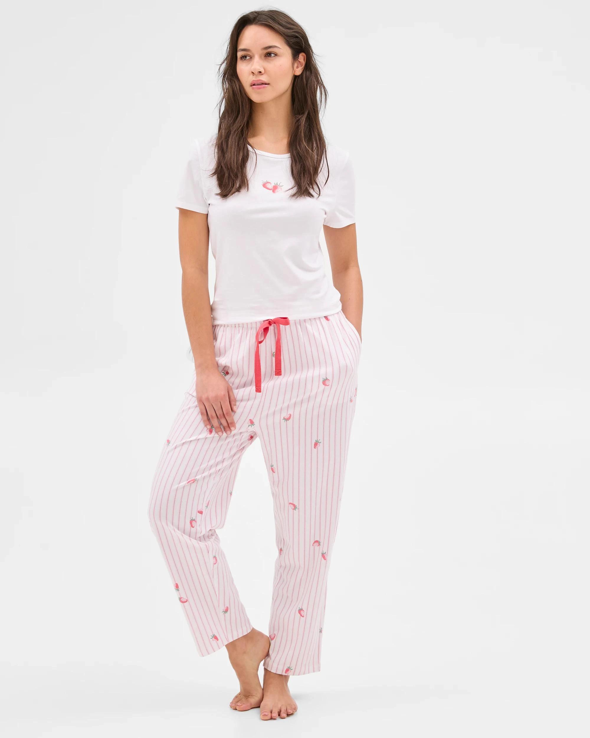 1 Target Australian Cotton 7/8 Length Sleep Pyjama Pants STRAWBERRY WHITE/RED, 1 of 4