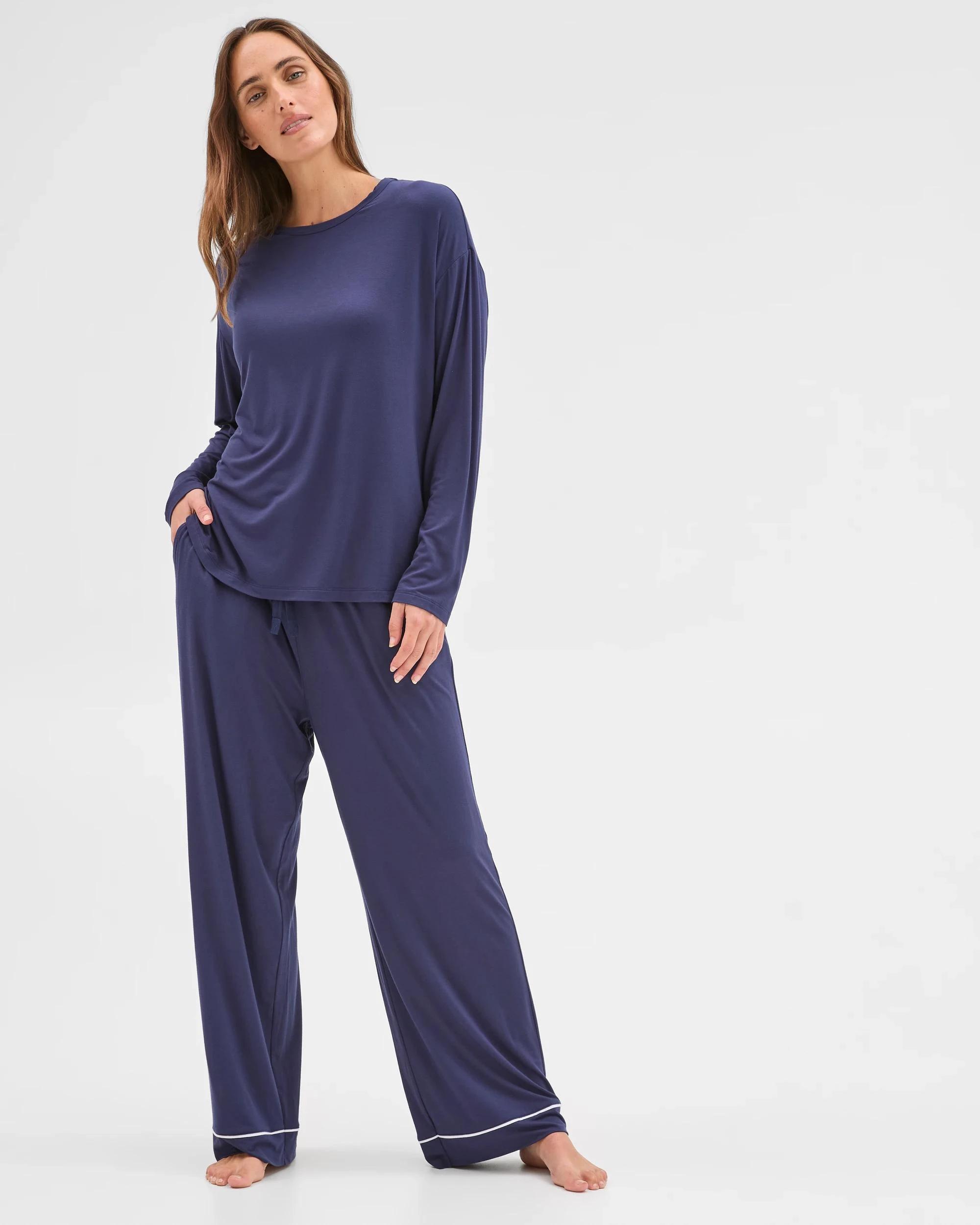 1 Target Woman Soft Comfort Bamboo Wide Leg Sleep Pants NAVY, 1 of 6