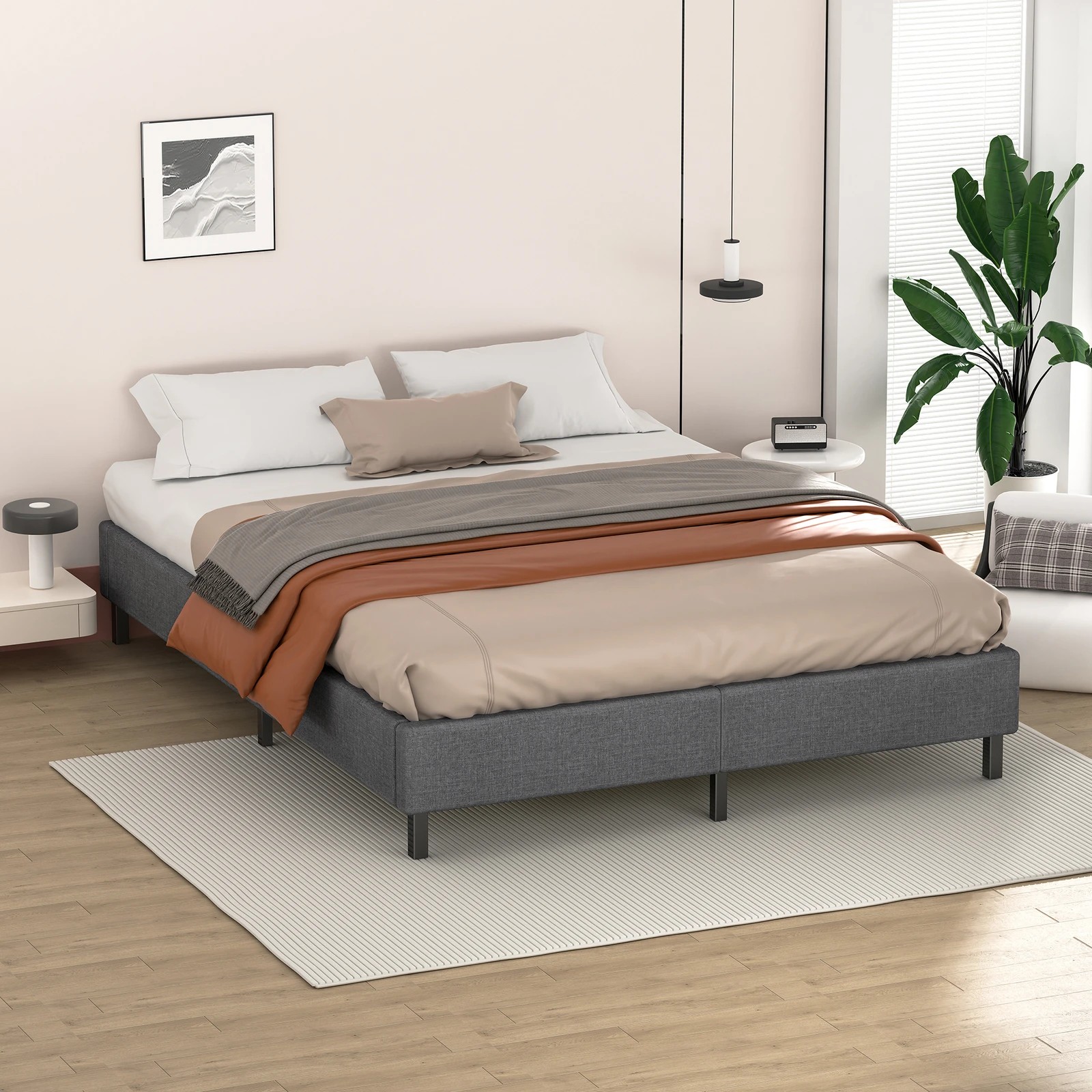 6 Alfordson Bed Frame Queen Size Mattress Base Foundation Fabric Basel - Grey, 6 of 10