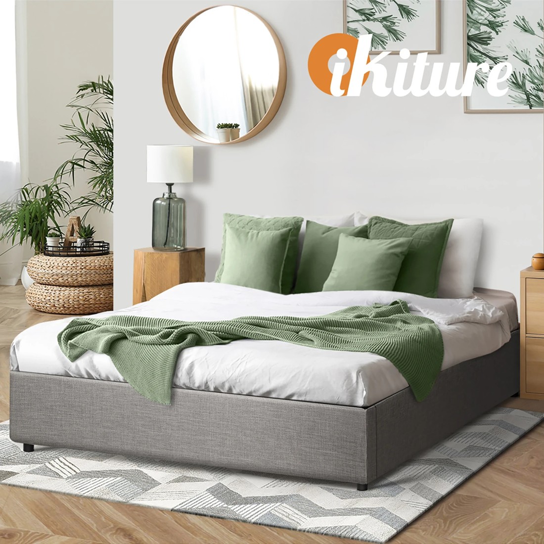 6 Oikiture Bed Frame Queen Size Gas Lift Base With Storage
 - Grey, 6 of 10