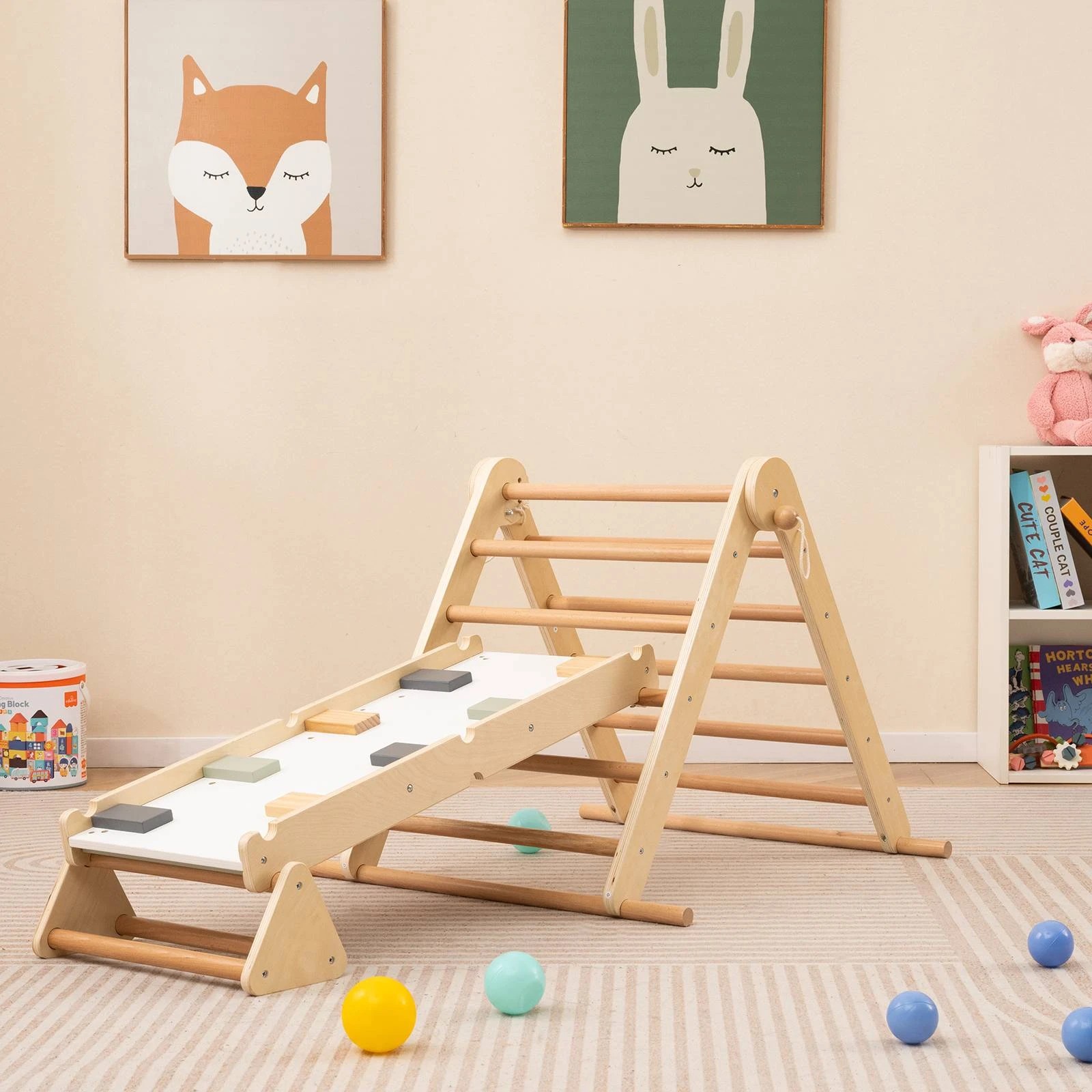 1 Costway Climb Playset 3-in-1 Pikler Triangle Climbing Frame - Natural, 1 of 1