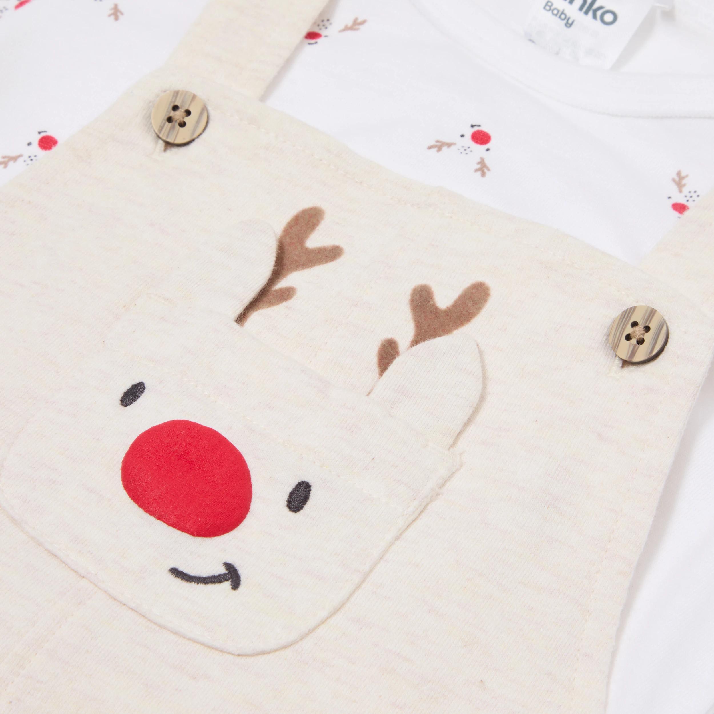 6 Christmas Novelty Dungaree Set BEIGE REINDEER, 6 of 6