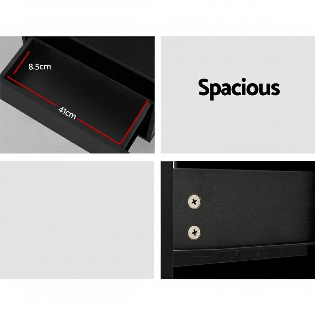 5 Artiss Bedside Table LED with 2 Shelves - Black, 5 of 5