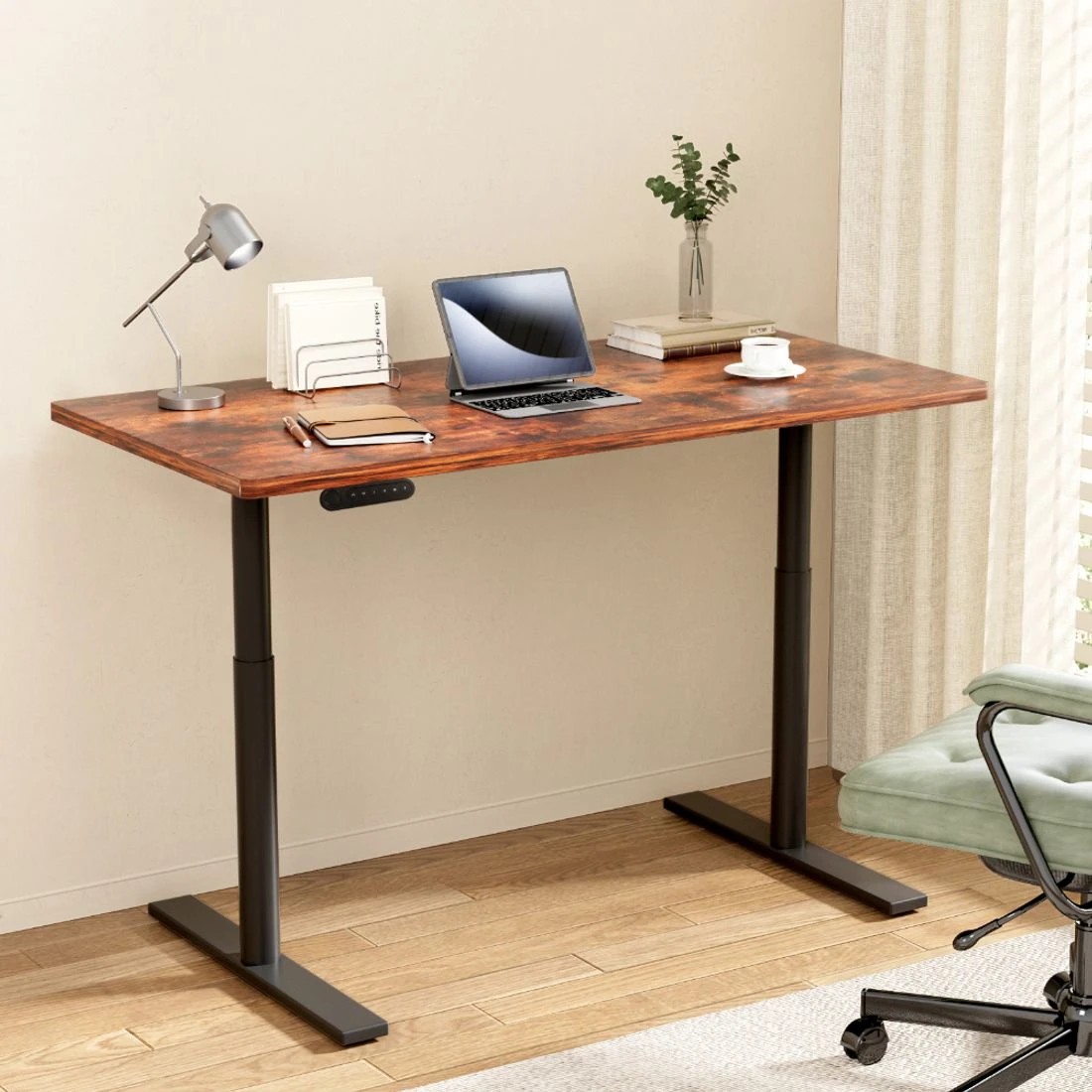3 Artiss Standing Desk Motorised Electric Dual Motor Rustic  140CM - Brown, 3 of 7