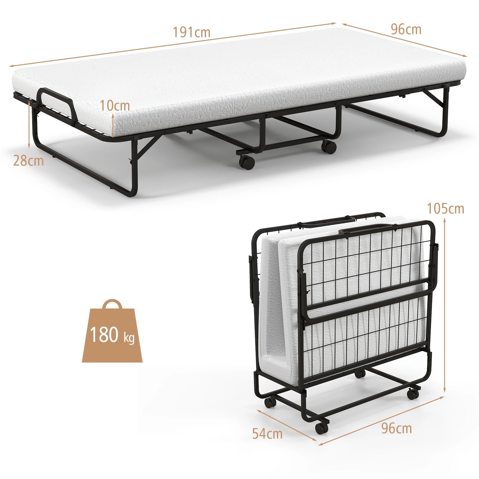 4 Costway Folding Metal Bed Frame w/Upholstered Platform Under-bed Storage Space Mattress Foundation, 4 of 4