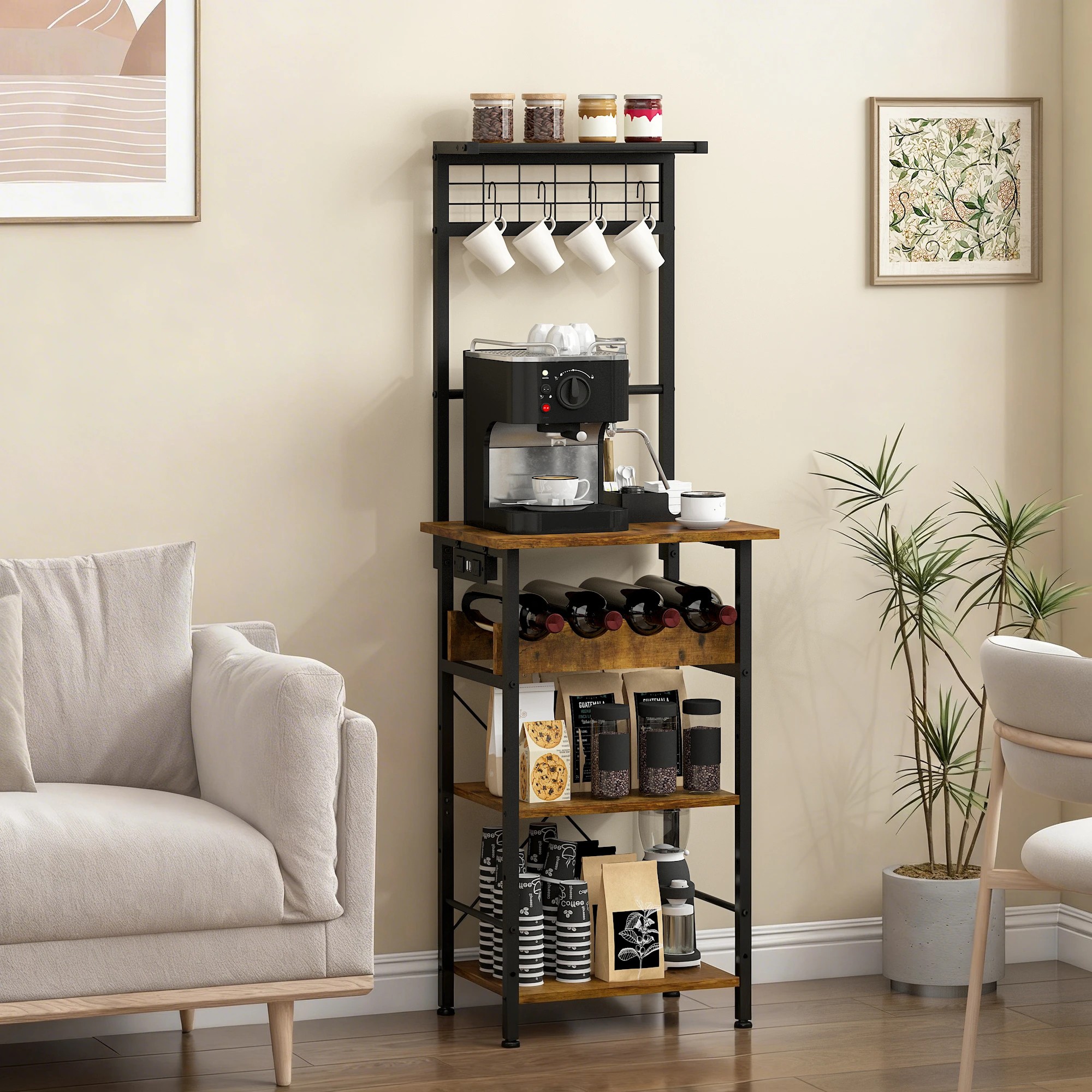 Advwin 5 Tiers Kitchen Bakers Rack with Power Outlet - Brown - Kmart