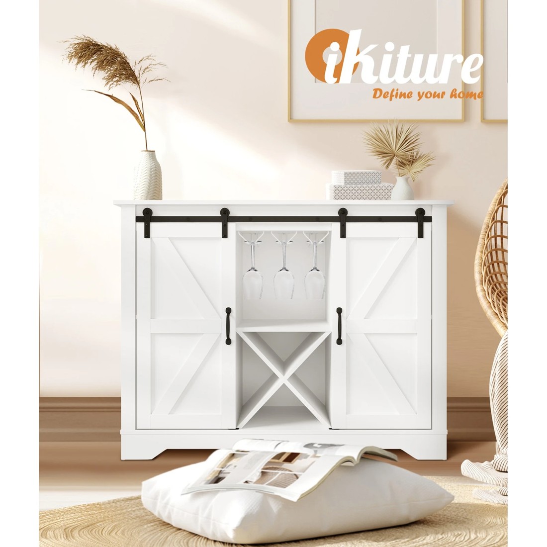 4 Oikiture Sideboard Buffet Wine Rack 5 Shelves
 - White, 4 of 10