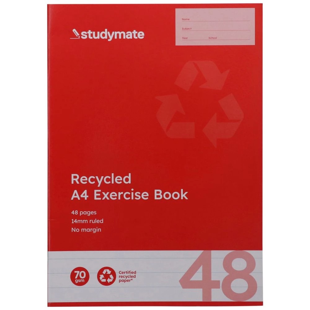 3 Studymate A4 Recycled 70gsm 14mm Ruled Exercise Book 48 Page, 3 of 4