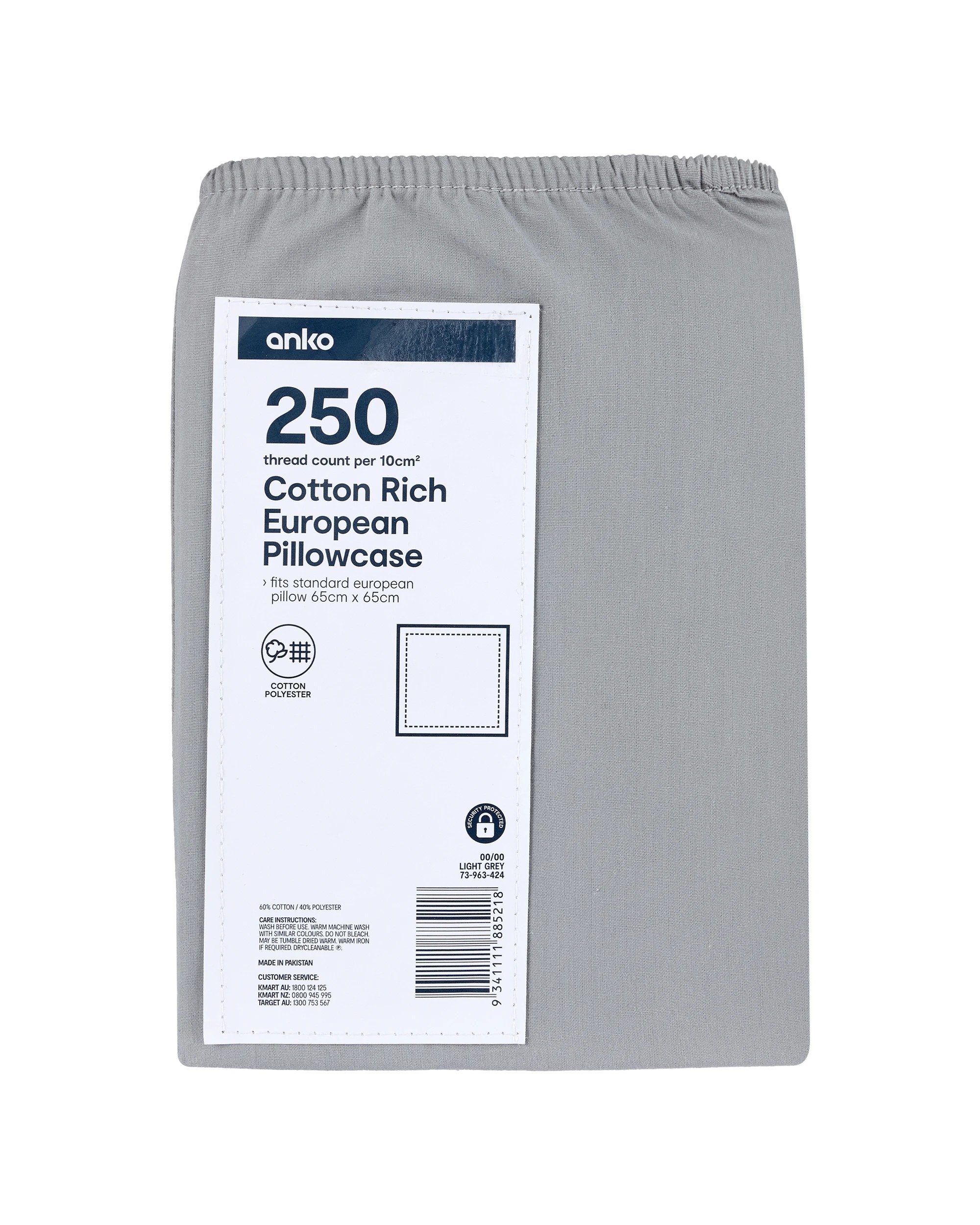 5 250 Thread Count Cotton Rich European Pillowcase - Light Grey, 5 of 5