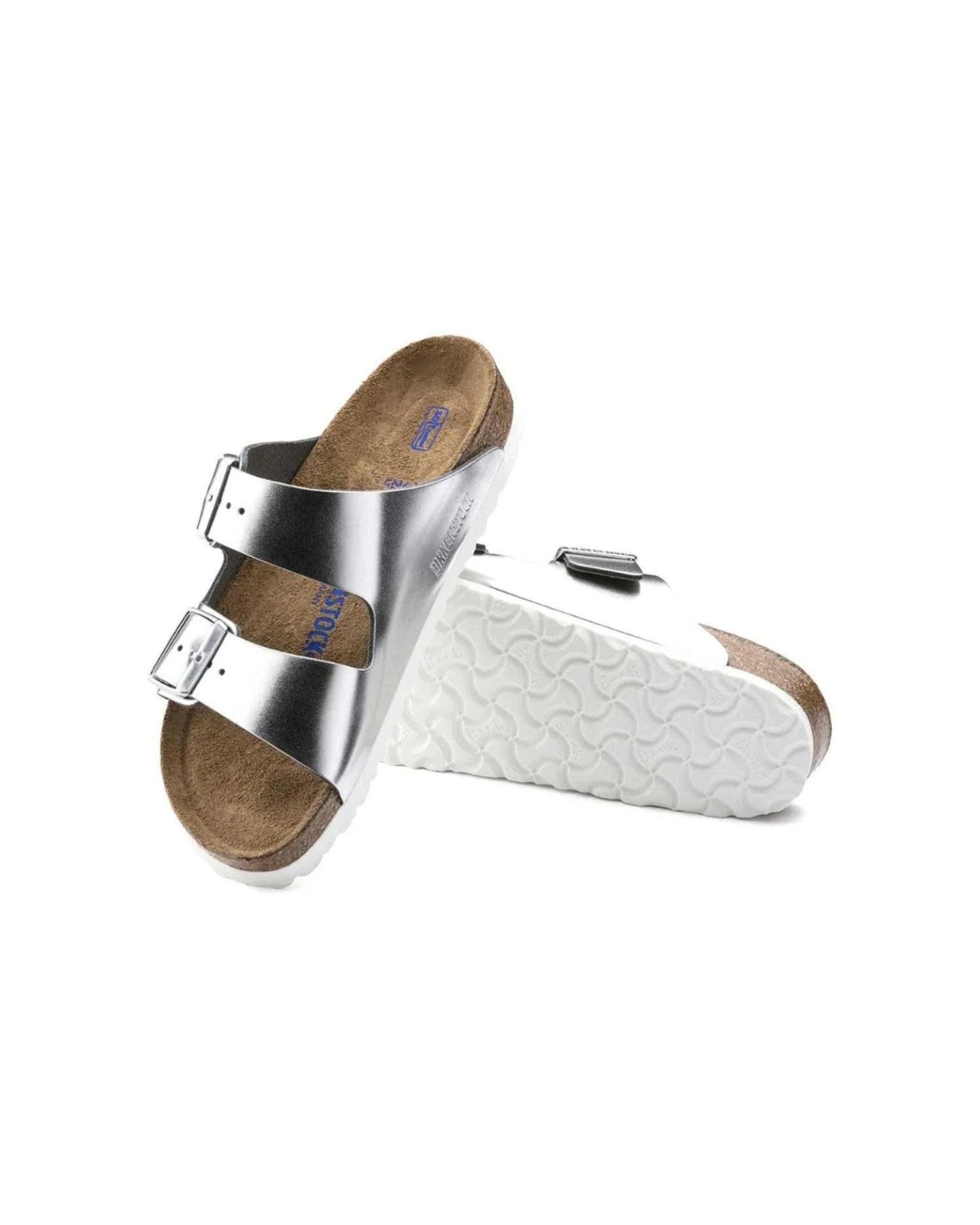 4 Birkenstock Arizona Soft Footbed Natural Leather Sandals Narrow METALLIC SILVER, 4 of 6