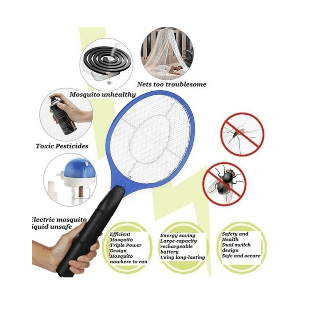 2 BR Outdoor Electric Insect Zapper Racket for Flies and Mosquitoes, 2 of 7