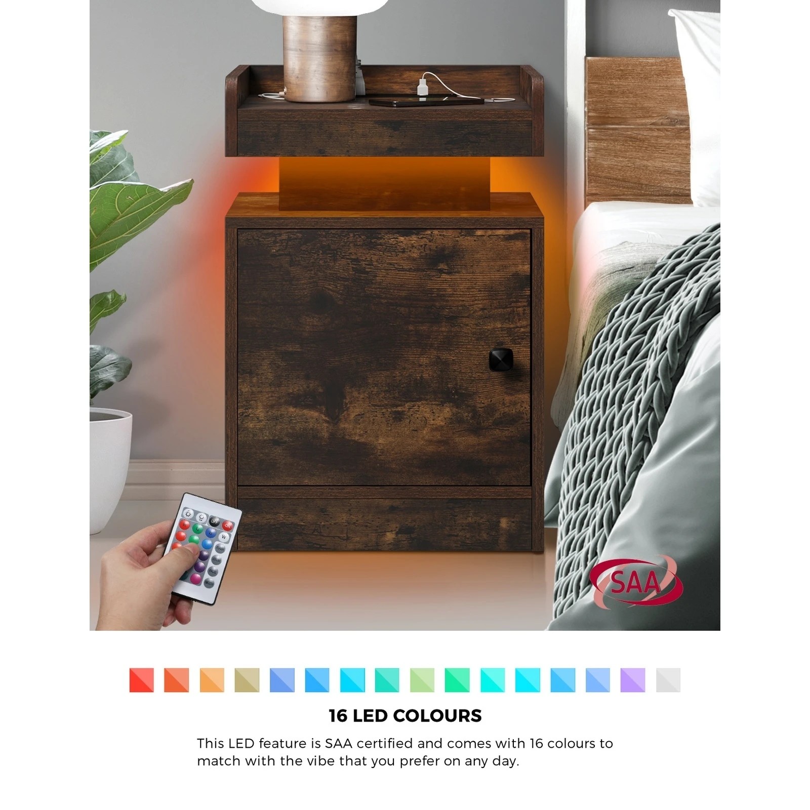 3 Oikiture Bedside Table Led Nightstand Usb Charging Station
 - Charcoal, 3 of 10