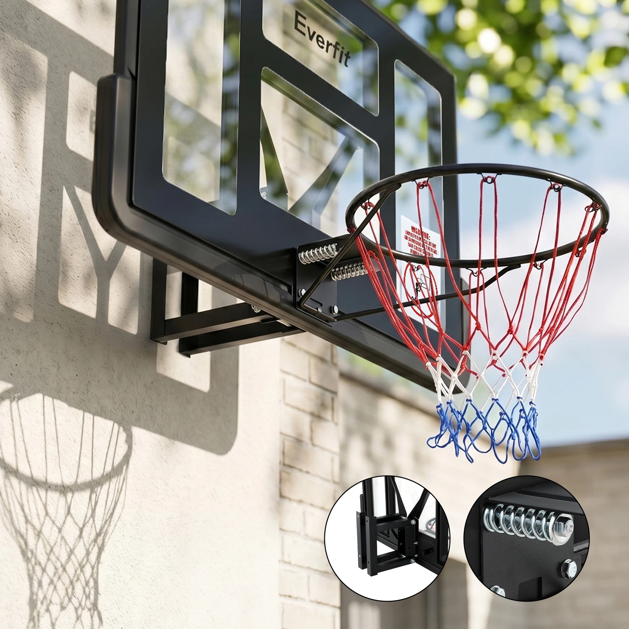 4 Everfit 43-Inch Wall Mount Kids Basketball Hoop, Breakaway Rim & Nylon Net, Indoor Outdoor - Black, 4 of 7