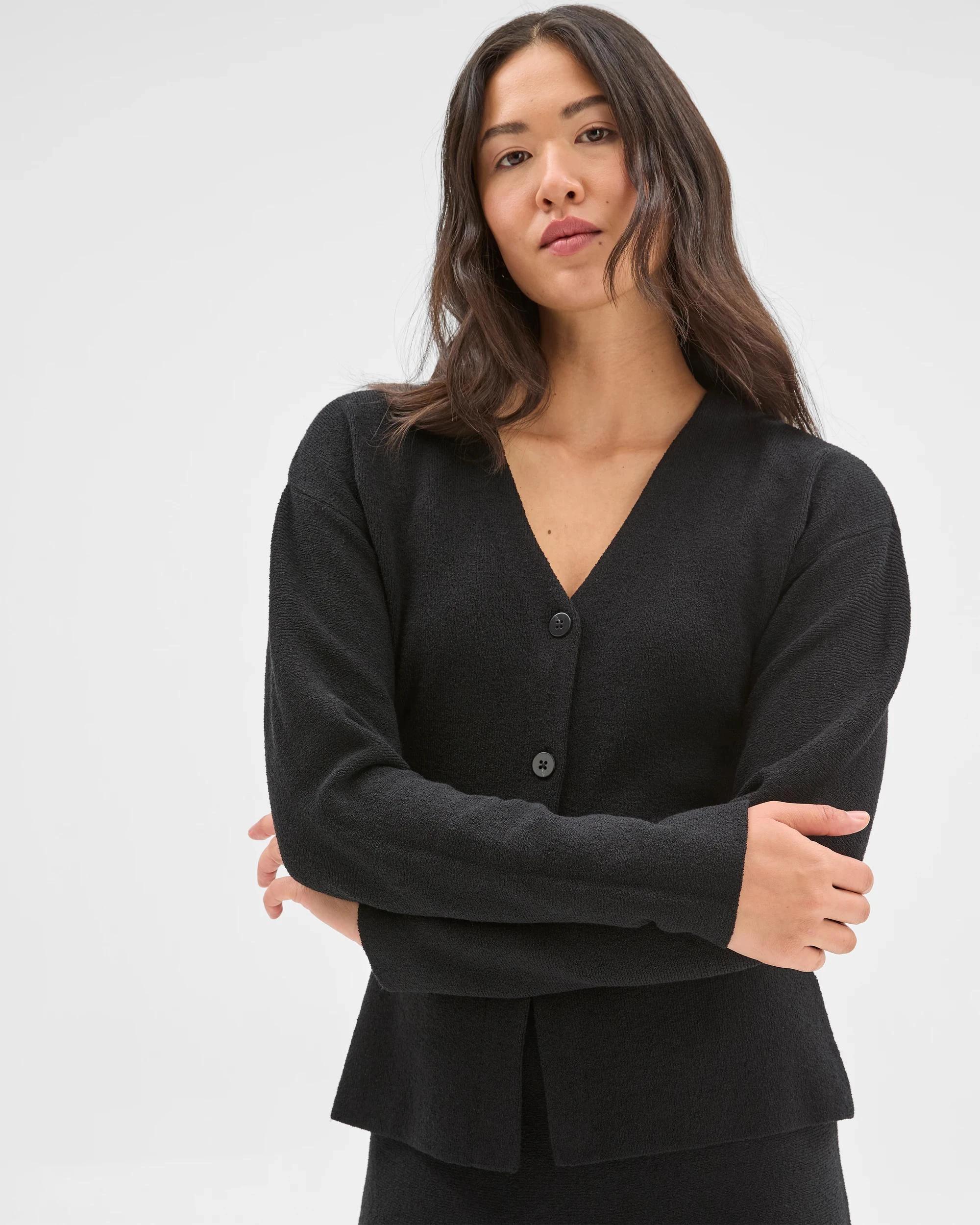 2 Preview Boucle Long Sleeve Cocoon  Cardigan BLACK, 2 of 7