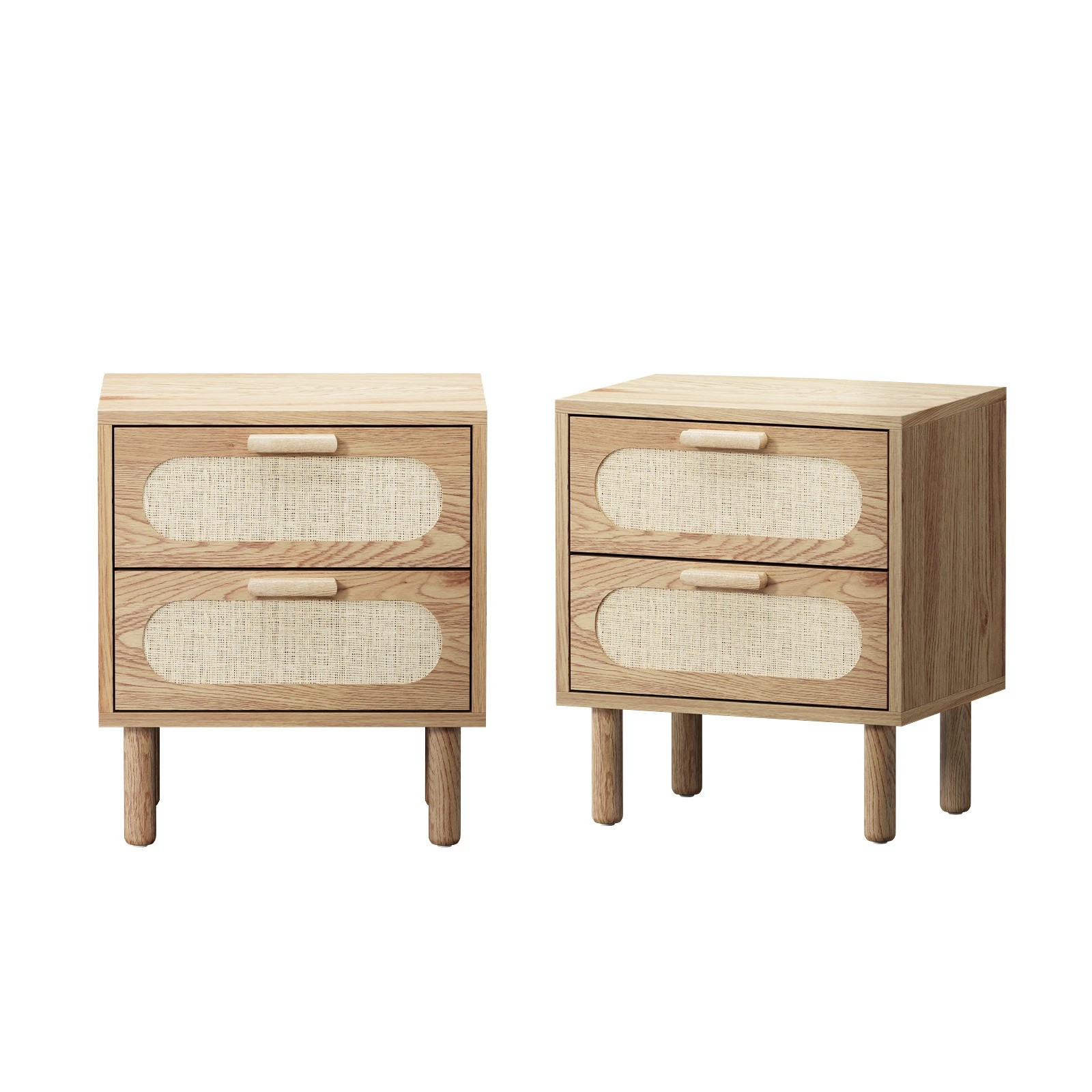 1 Oikiture 2x Bedside Table Drawers Side End Tables Storage Nightstand - Natural, 1 of 9