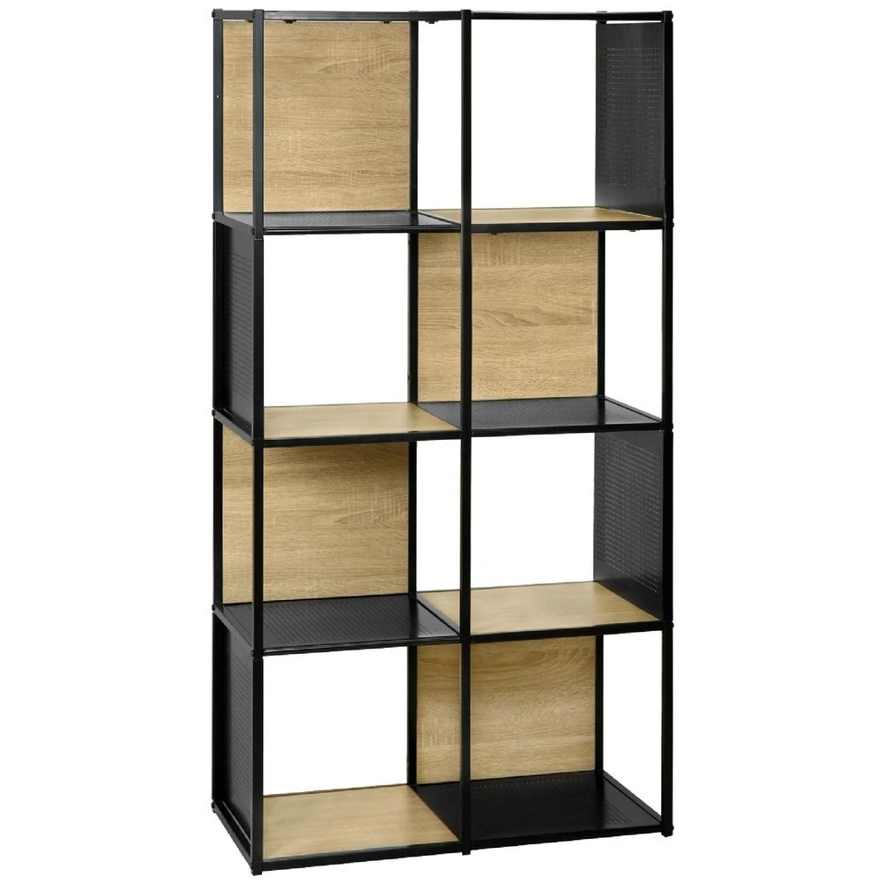 1 Stockholm 8 Cube Bookcase Oak and Black Shelves Home Office Storage, 1 of 5