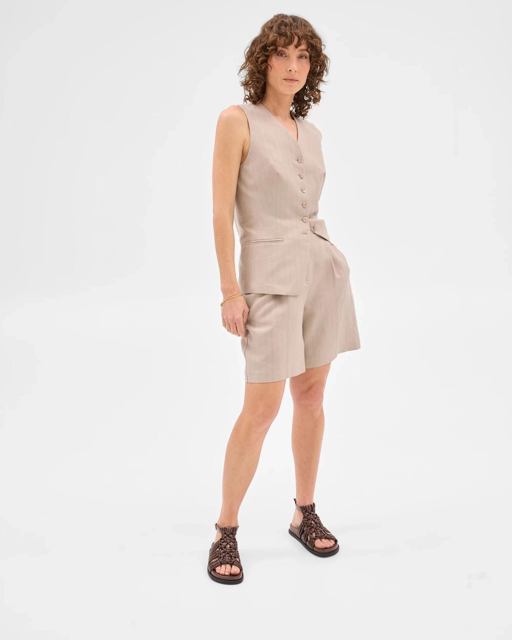 2 Linen Blend Longline Vest - Preview NATURAL STRIPE, 2 of 9