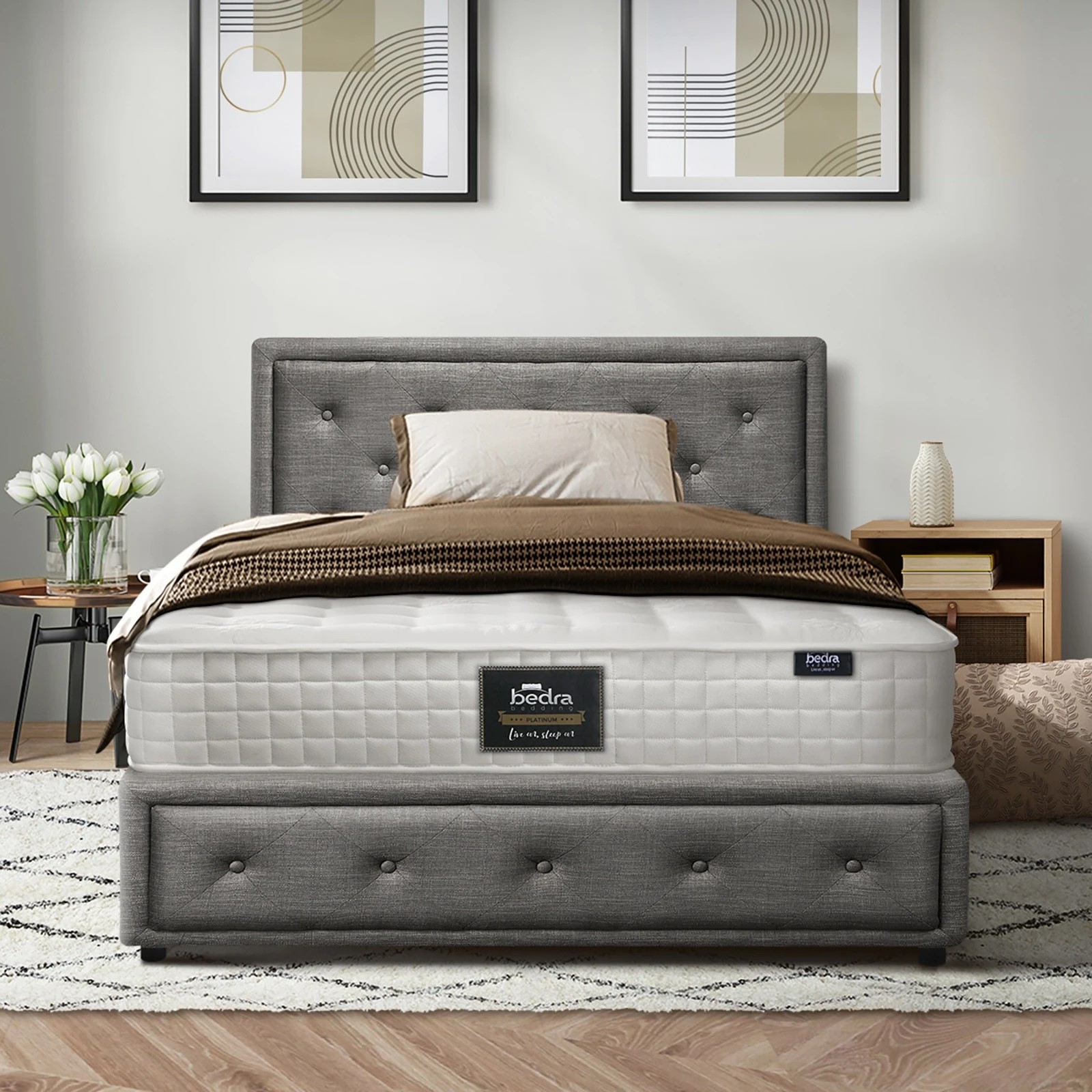 6 Oikiture Bed Frame King Single Gas Lift Storage with Mattress ENZO - Grey, 6 of 8