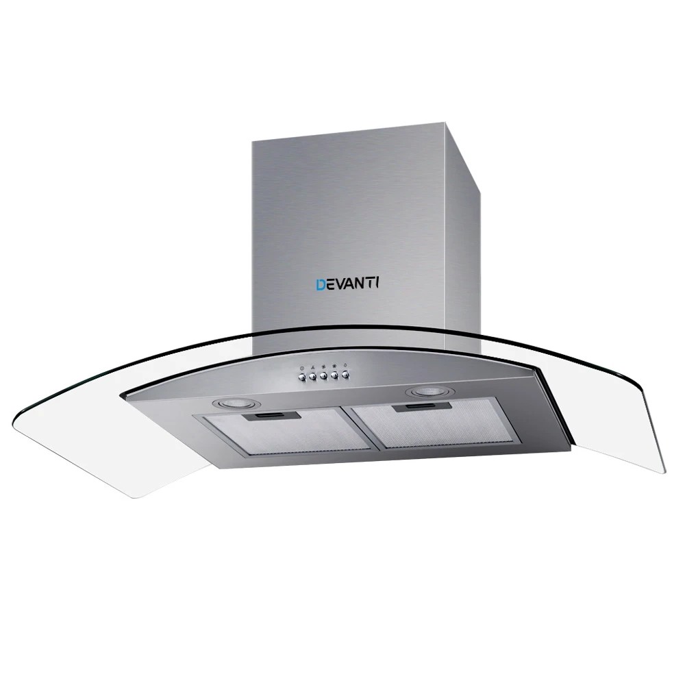 1 Devanti 900mm Range Hood 90cm Rangehood Glass Canopy - Silver, 1 of 7