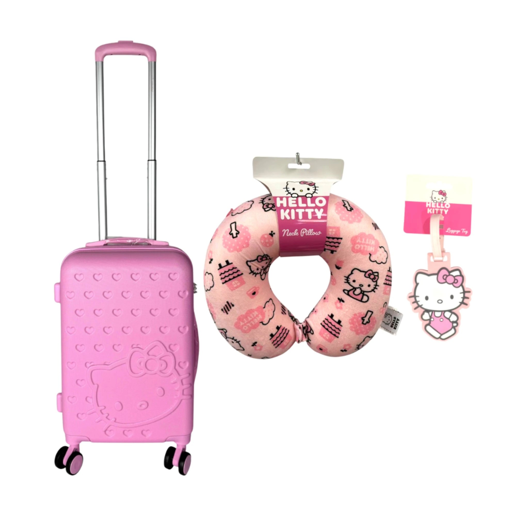 1 Hello Kitty 3-Piece Travel Set - 50cm Hard-Shell Carry-On, Memory Foam Neck Pillow, Luggage Tag - Multi, 1 of 7