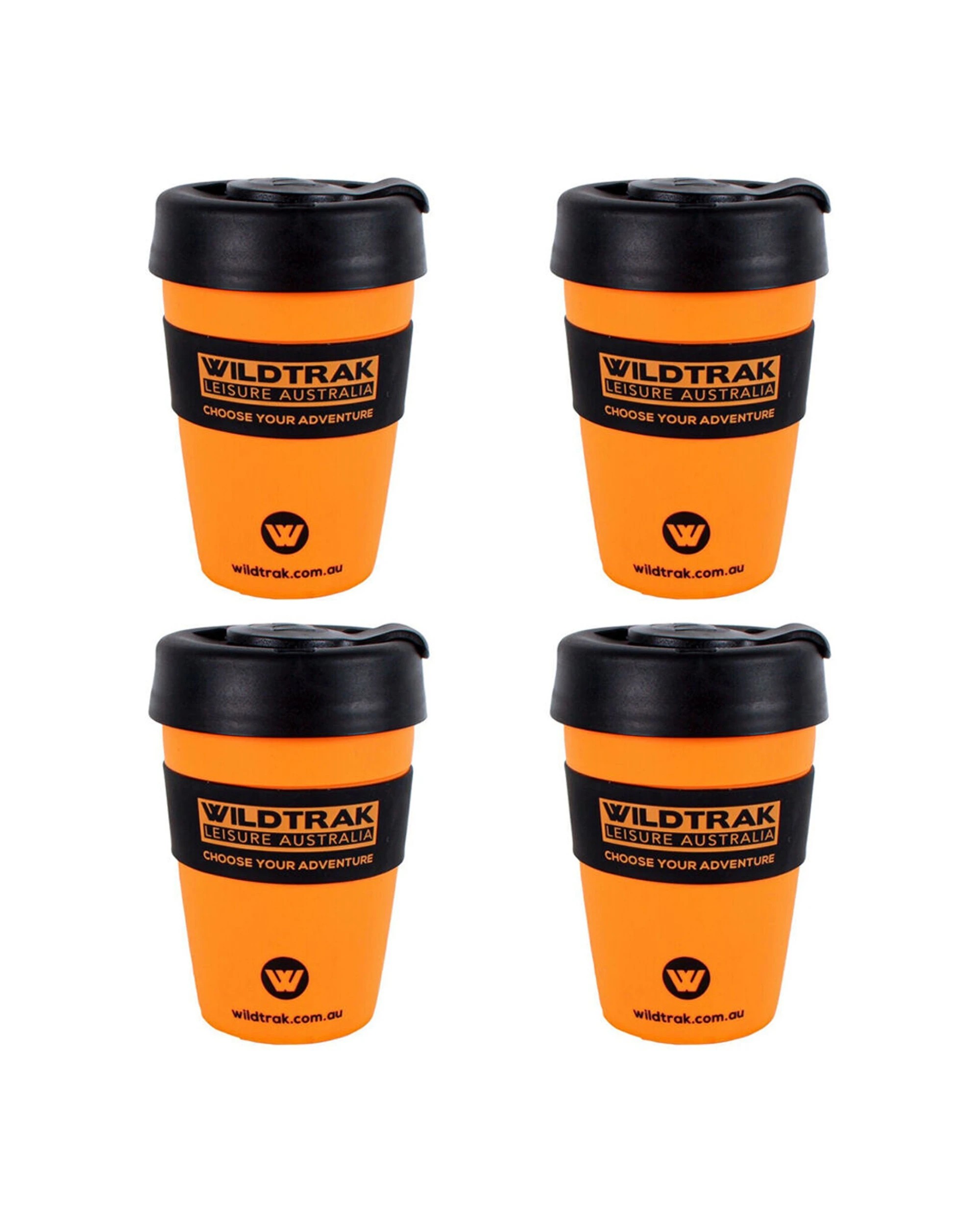 1 Wildtrak Reusable Travel Coffee Cup 4 Pack With Splash Proof Lid 350ml - Orange, 1 of 2
