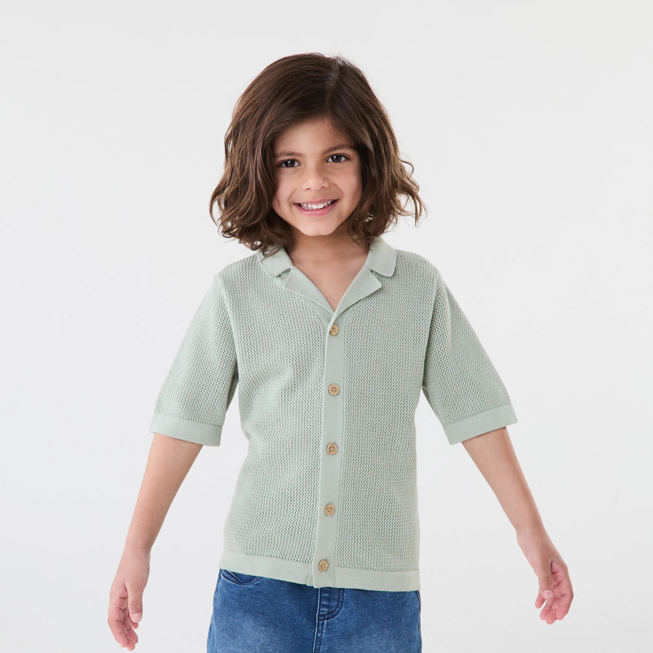 1 Short Sleeve Knit Shirt Aqua Grey, 1 of 8