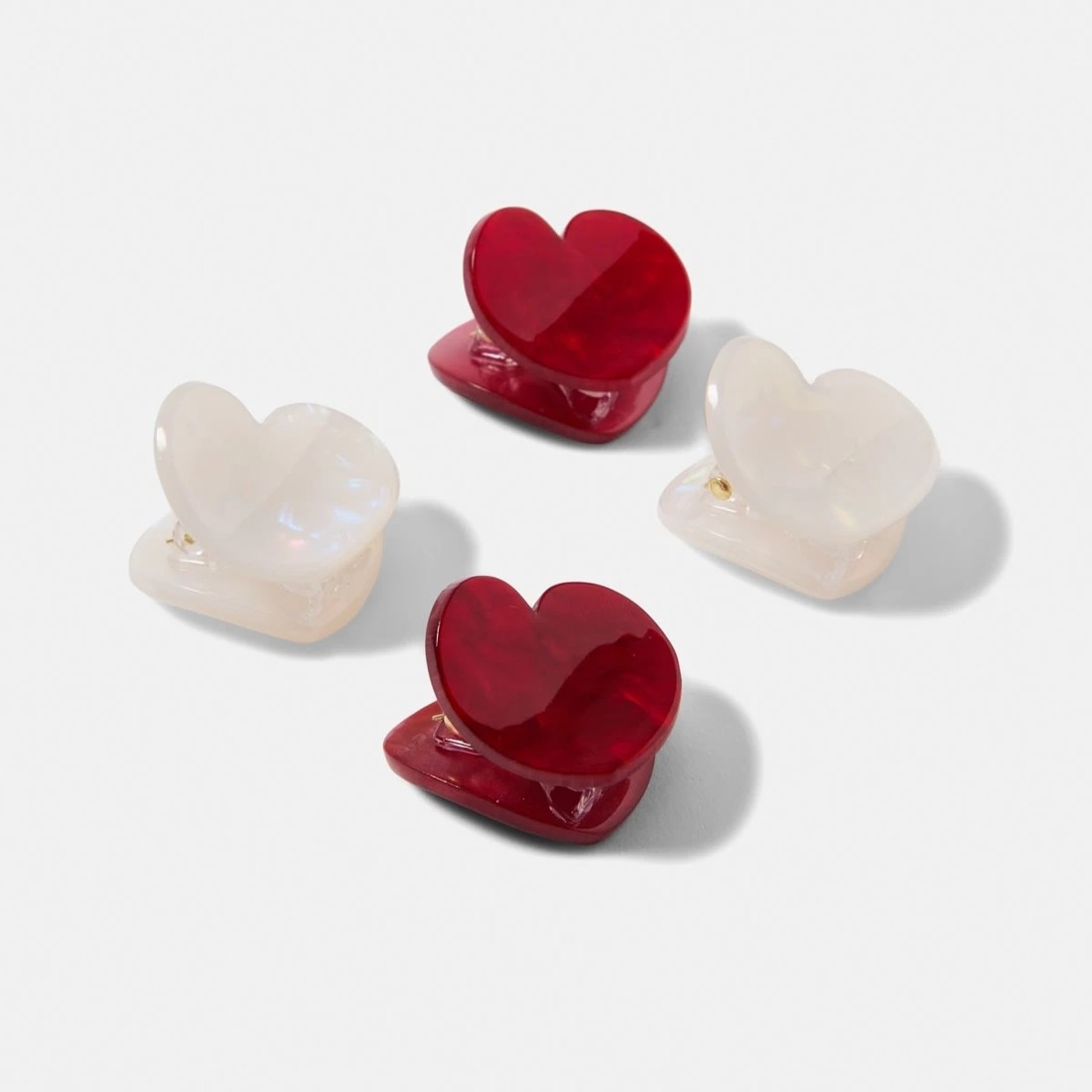 2 4 Pack Red and White Mini Heart Hair Claw Clips, 2 of 4